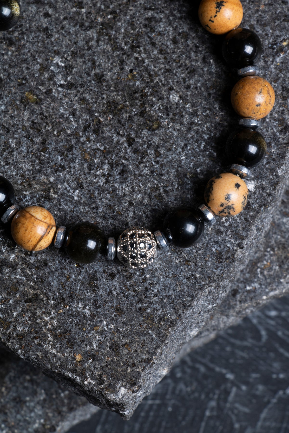 Laboratory Certified Jasper & Obsidian Natural Stone Bracelet