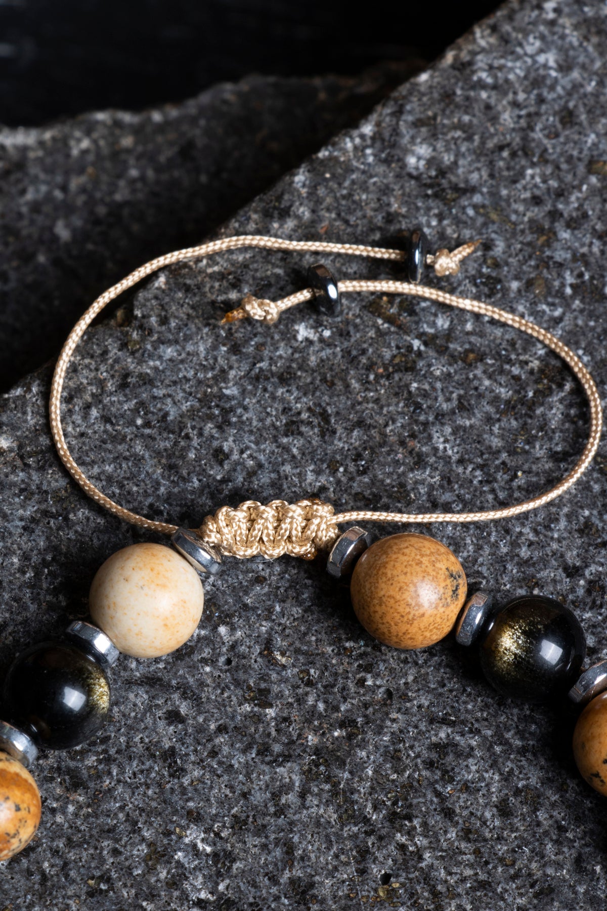 Laboratory Certified Jasper & Obsidian Natural Stone Bracelet