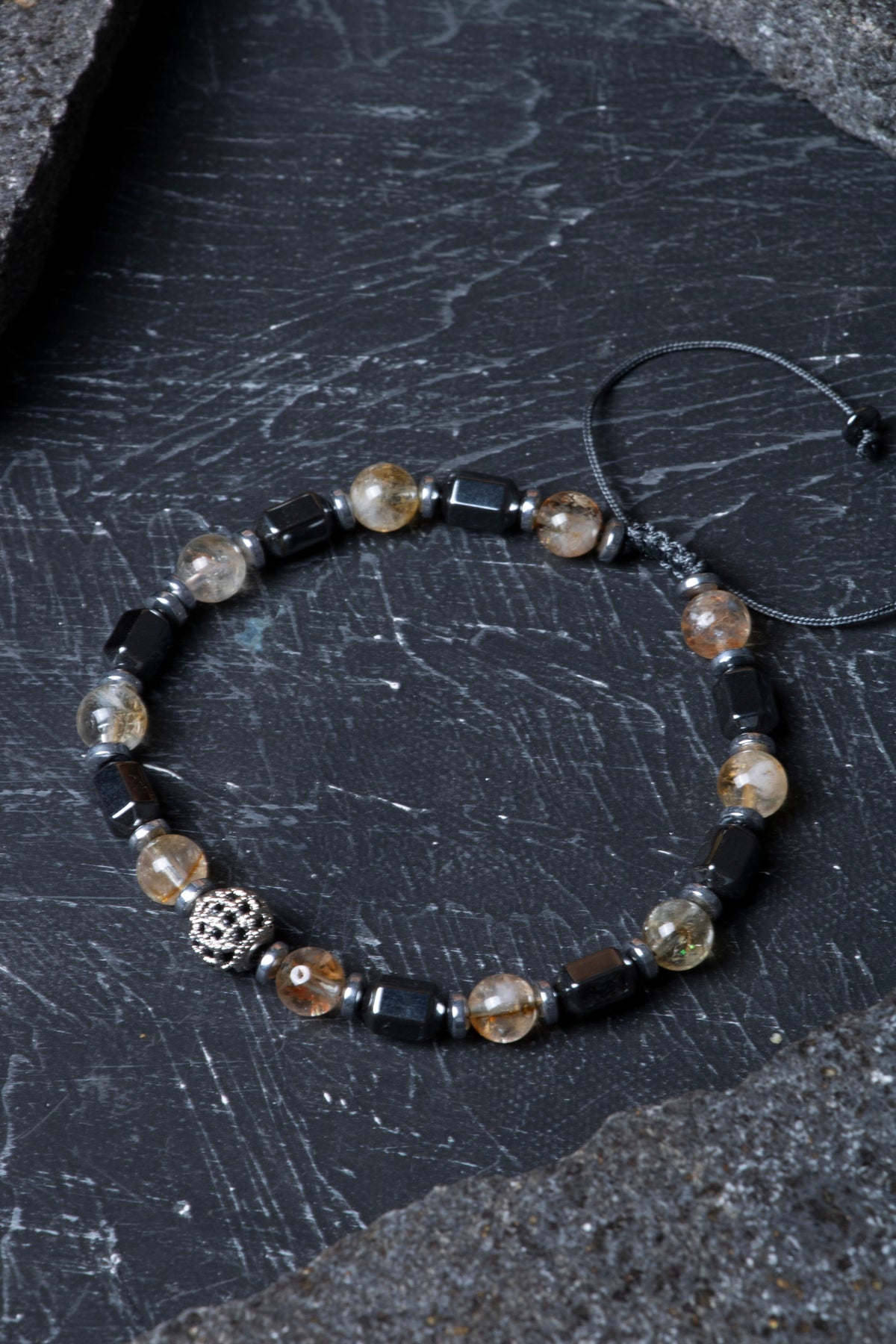 Laboratory Certified Citrine & Hematite Natural Stone Bracelet
