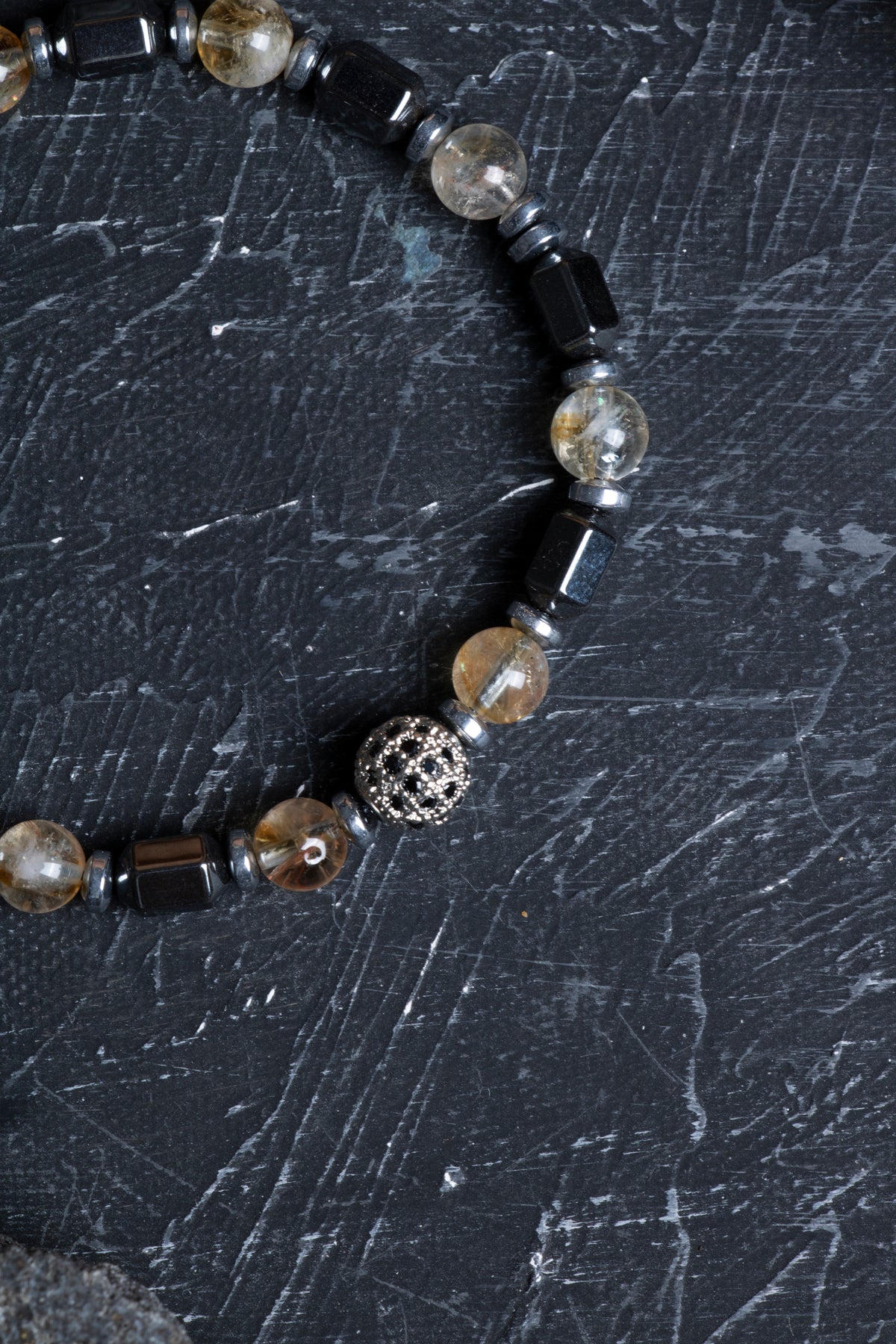 Laboratory Certified Citrine & Hematite Natural Stone Bracelet