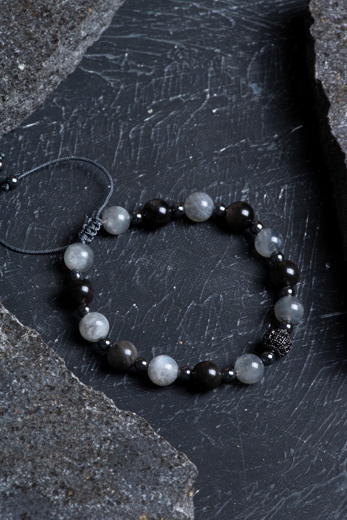 Laboratory Certified Labradorite & Obsidian Natural Stone Bracelet