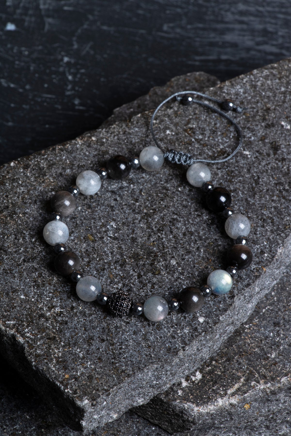 Laboratory Certified Labradorite & Obsidian Natural Stone Bracelet