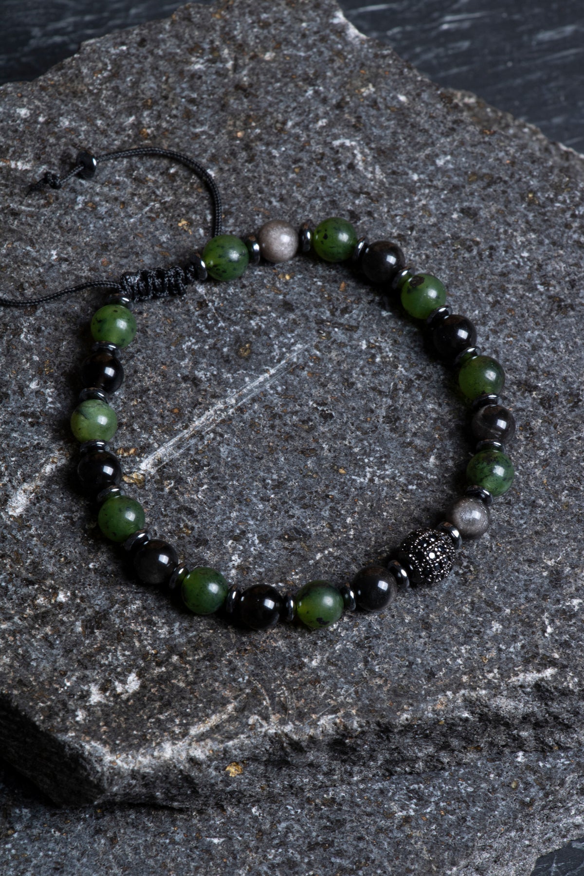 Laboratory Certified Anyolite & Obsidian Natural Stone Bracelet