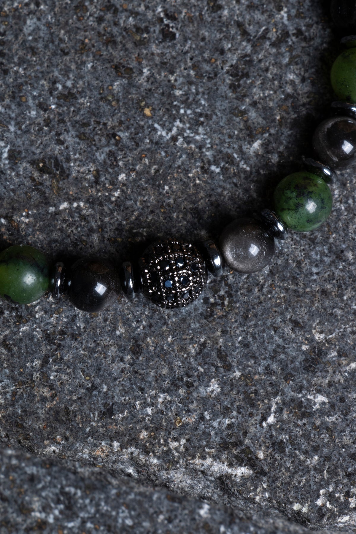 Laboratory Certified Anyolite & Obsidian Natural Stone Bracelet