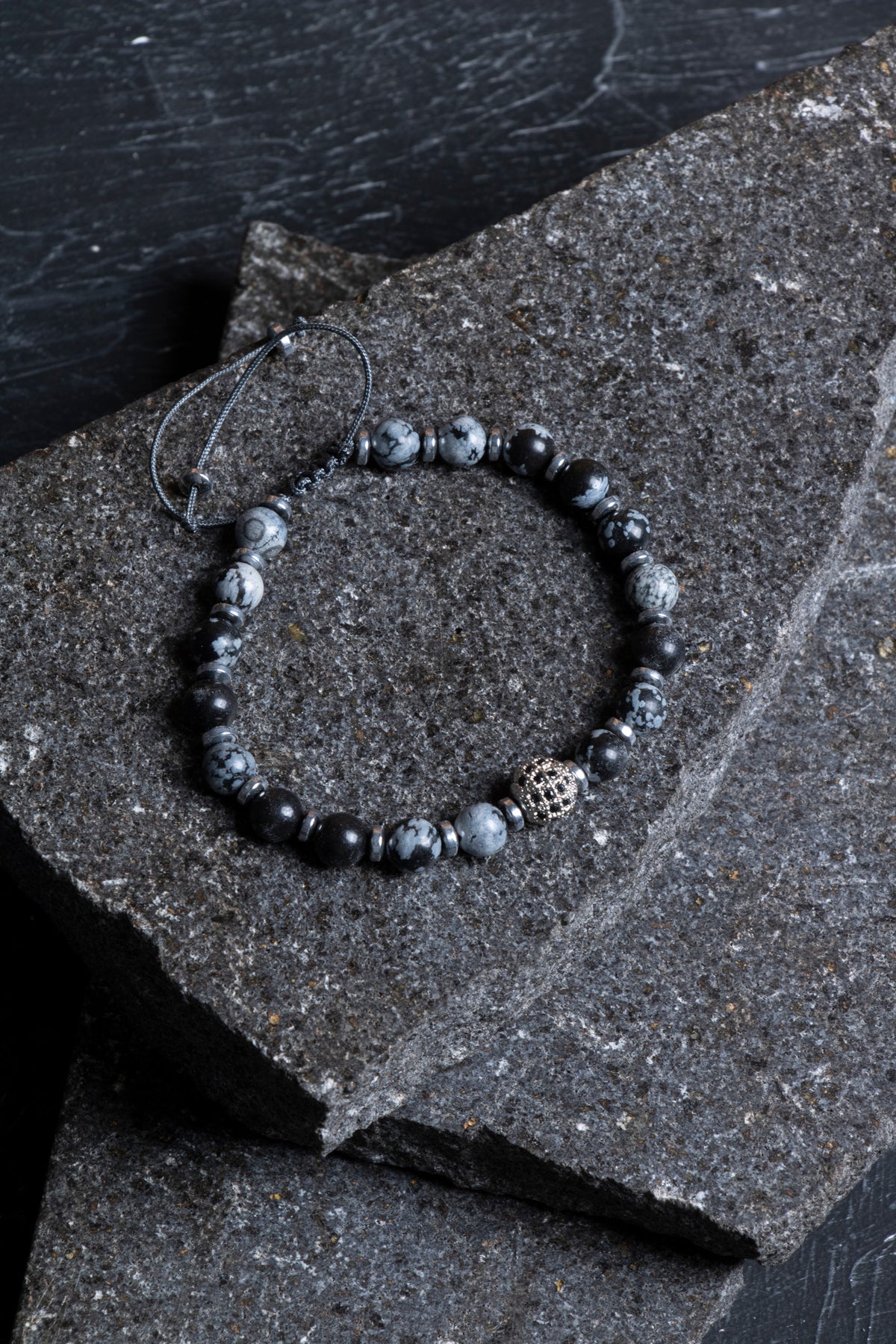 Laboratory Certified Snowflake Obsidian Natural Stone Bracelet