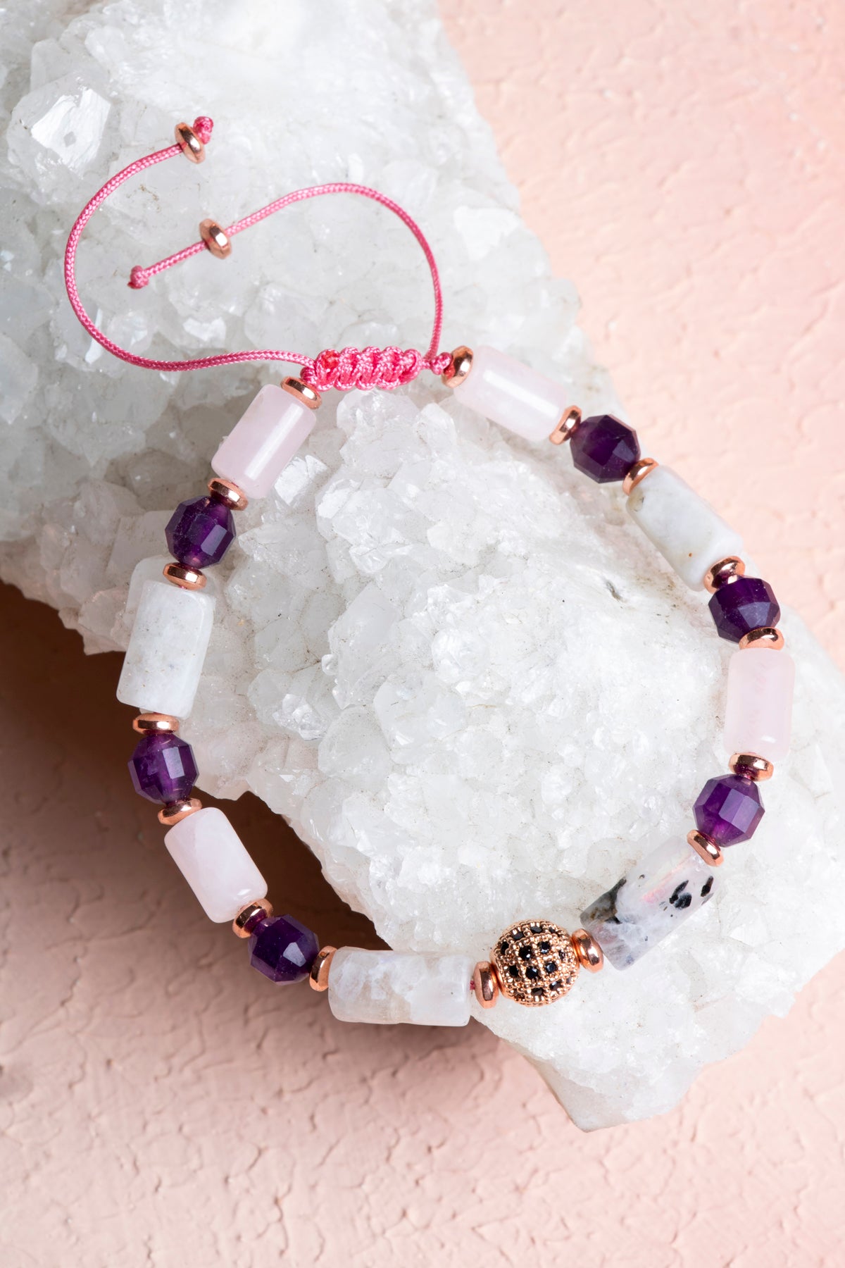 Laboratory Certified Moonstone & Amethyst Natural Stone Bracelet