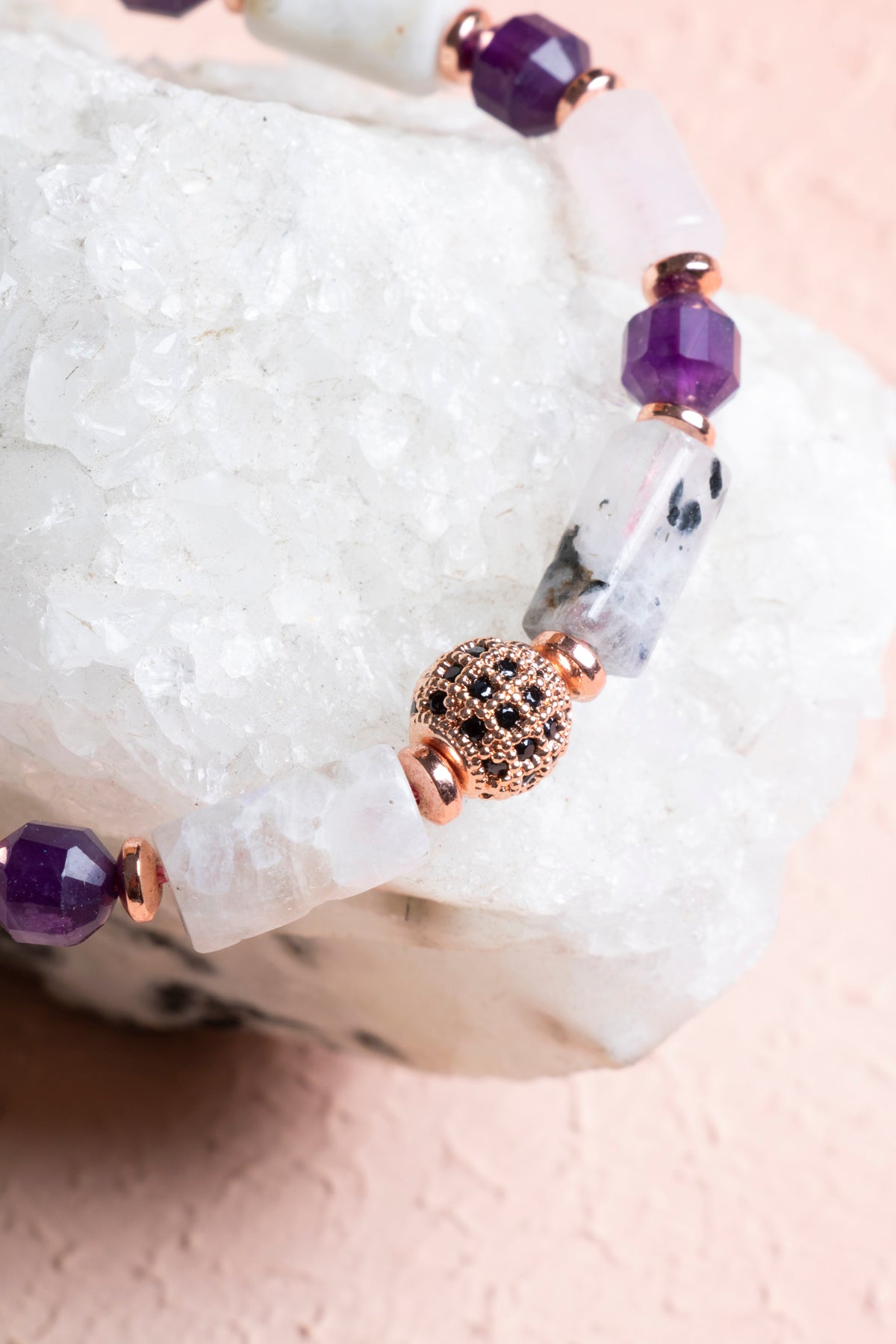 Laboratory Certified Moonstone & Amethyst Natural Stone Bracelet