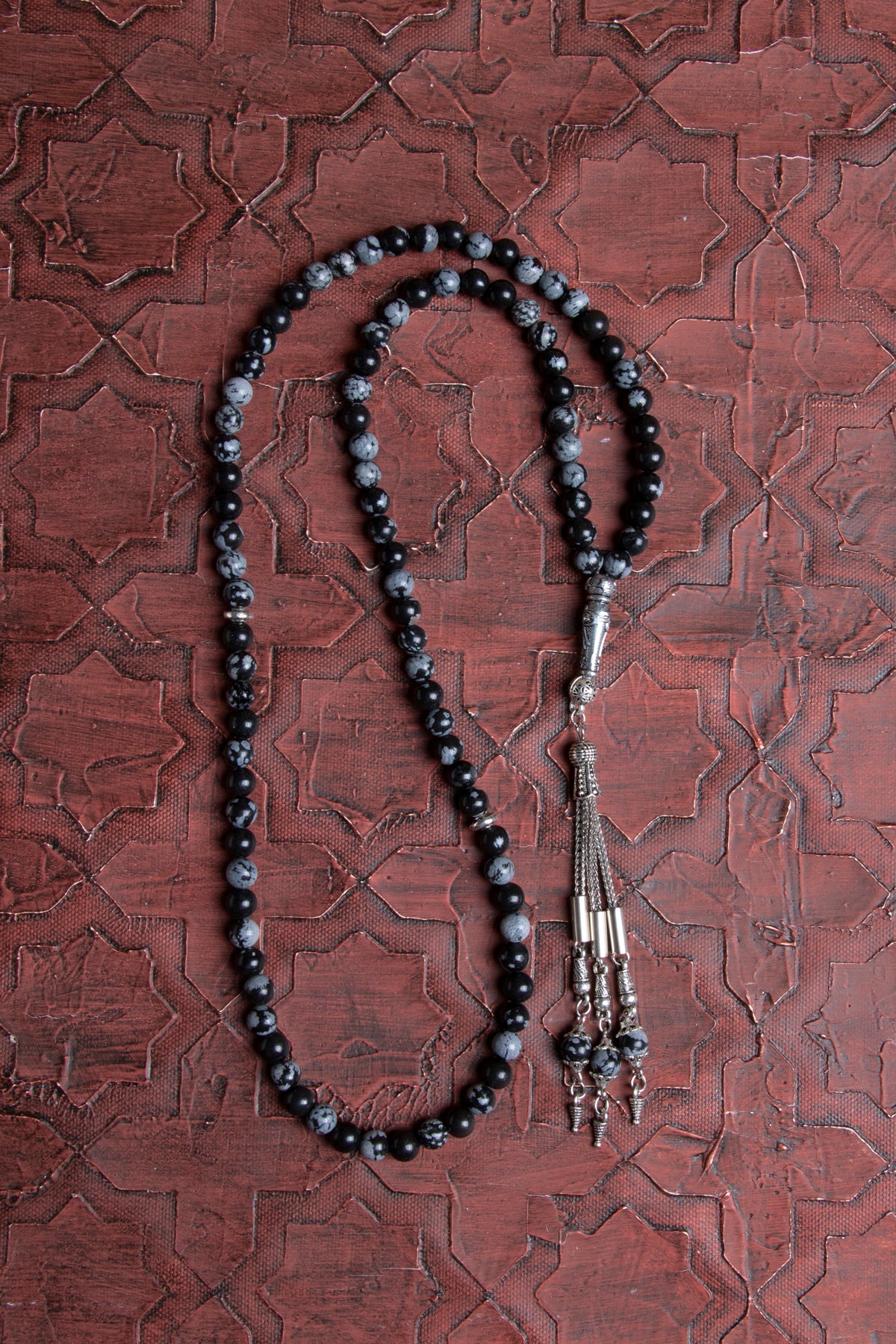 Laboratory Certified Snowflake Obsidian Natural Stone Prayer Beads 99 Beads – 6 mm