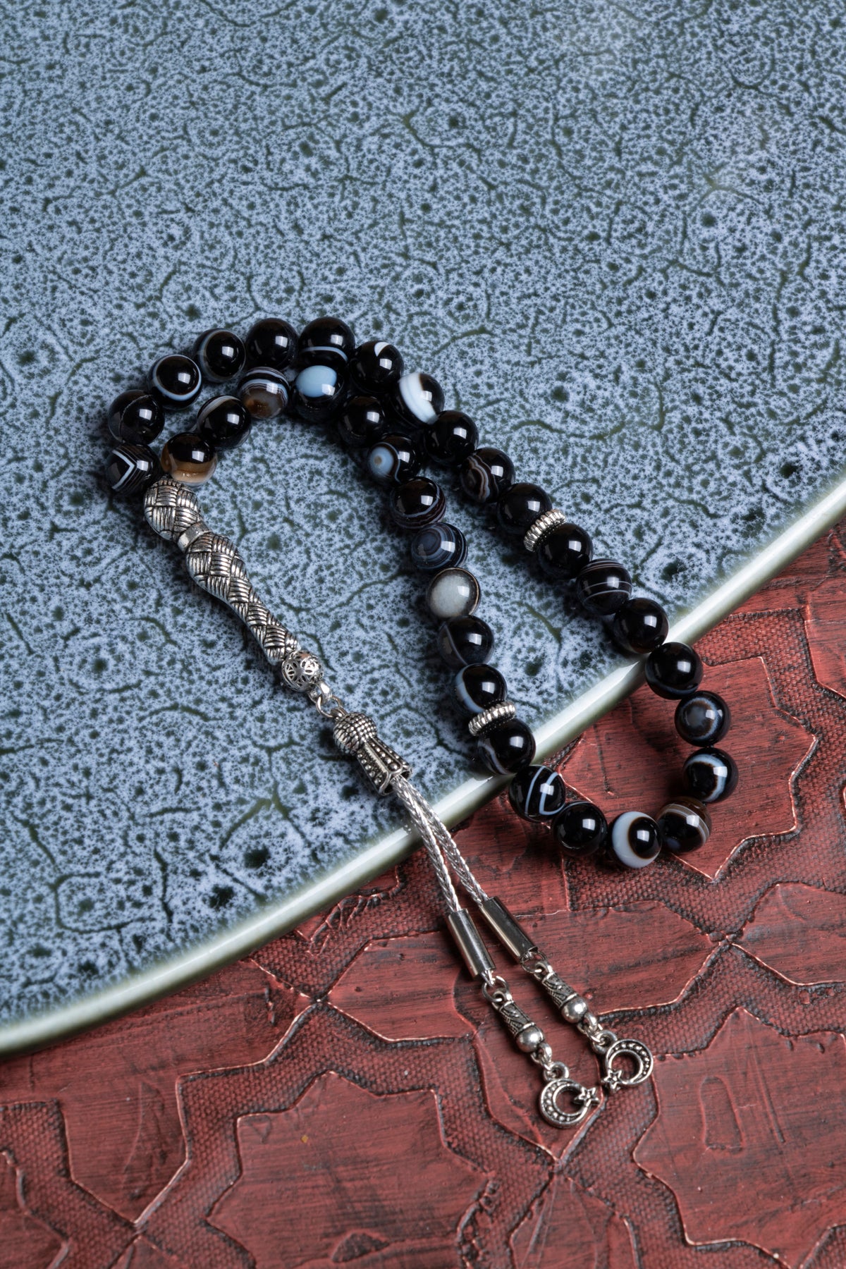 Laboratory Certified Black Eye Agate Natural Stone Prayer Beads 33 Beads – 8 mm