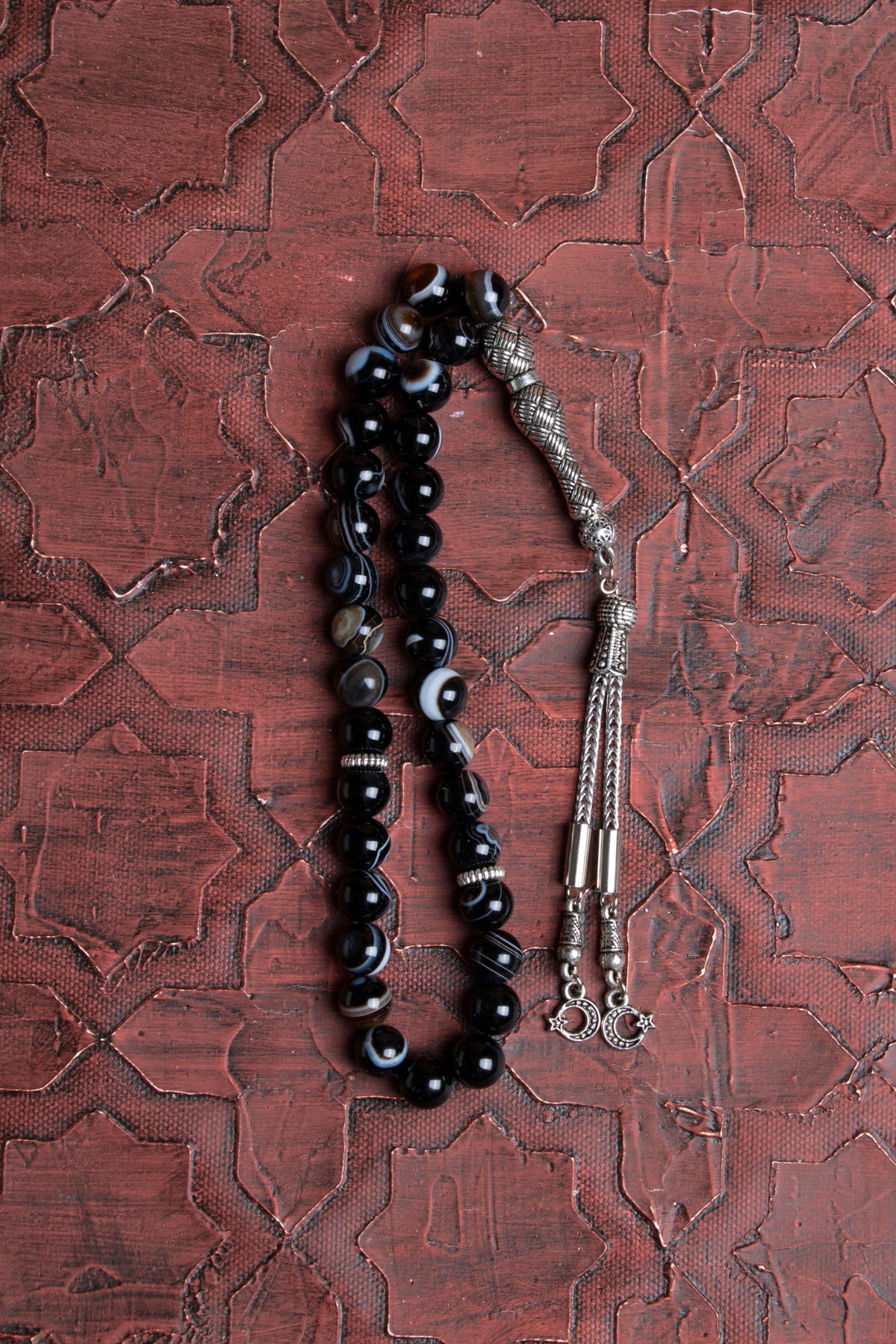 Laboratory Certified Black Eye Agate Natural Stone Prayer Beads 33 Beads – 8 mm