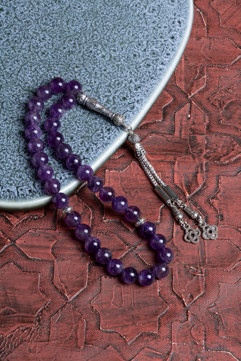 Laboratory Certified Amethyst Natural Stone Prayer Beads 33 Beads – 8 mm