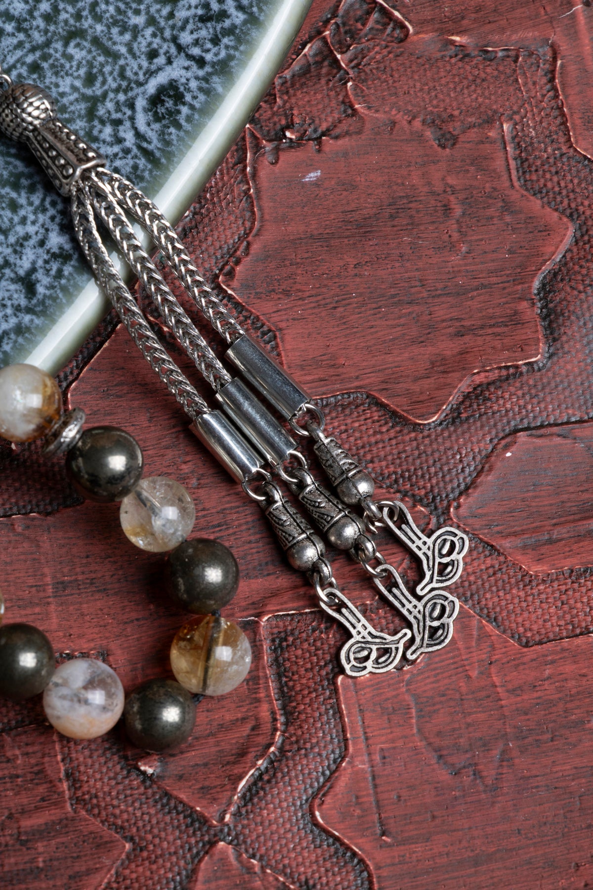 Laboratory Certified Citrine & Pyrite Natural Stone Prayer Beads 33 Beads – 8 mm