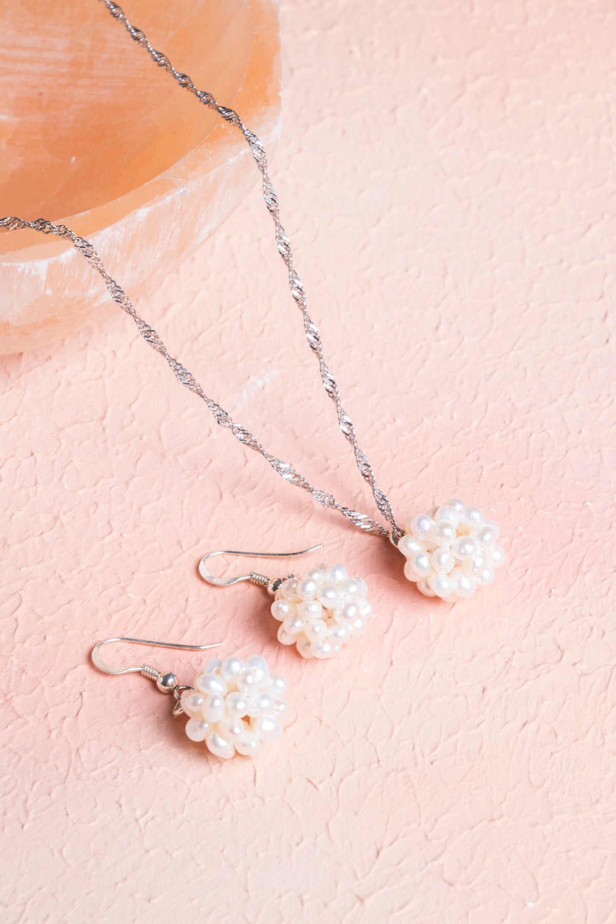 Laboratory Certified Pearl 925 Sterling Silver Necklace & Earring Set