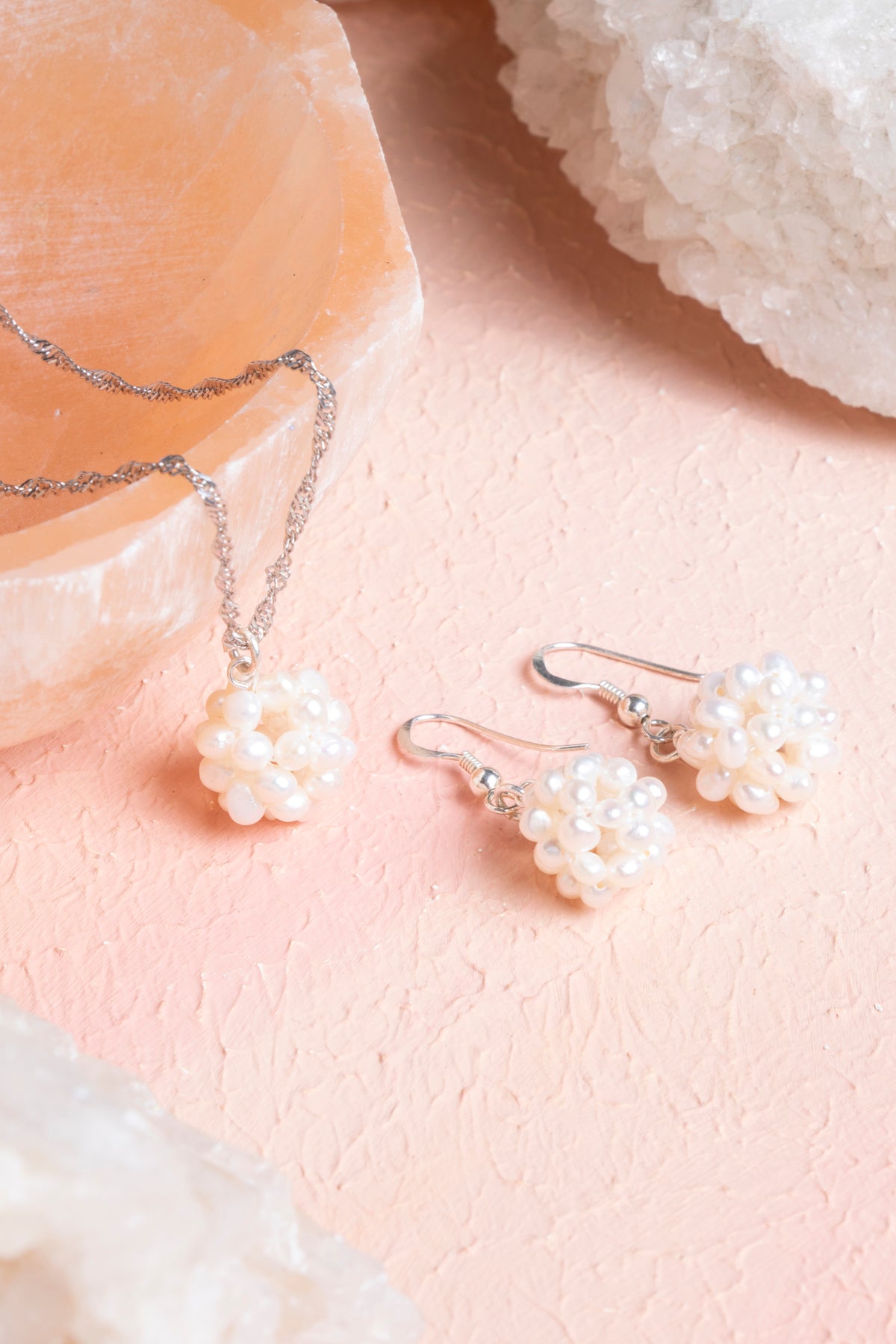 Laboratory Certified Pearl 925 Sterling Silver Necklace & Earring Set