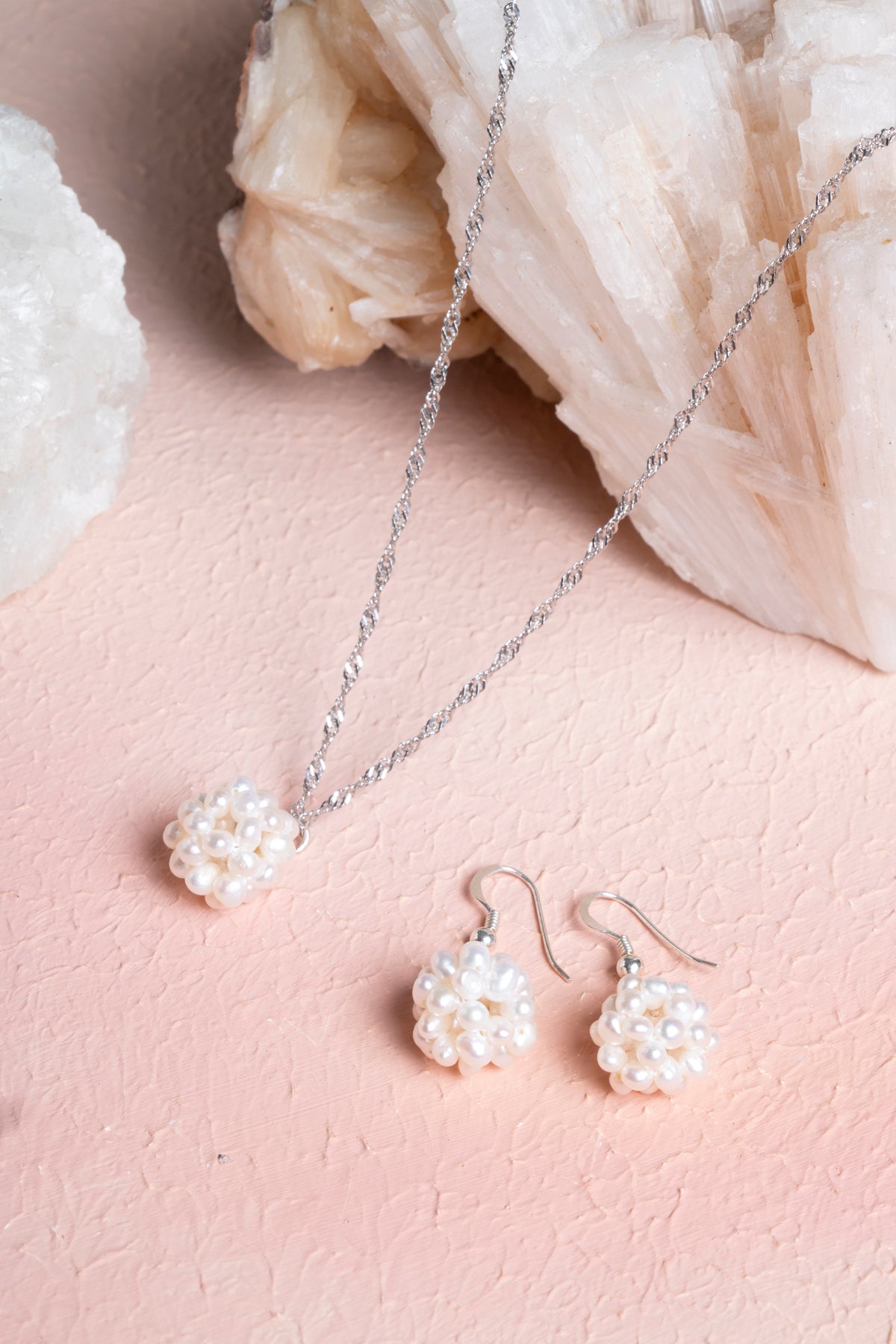 Laboratory Certified Pearl 925 Sterling Silver Necklace & Earring Set