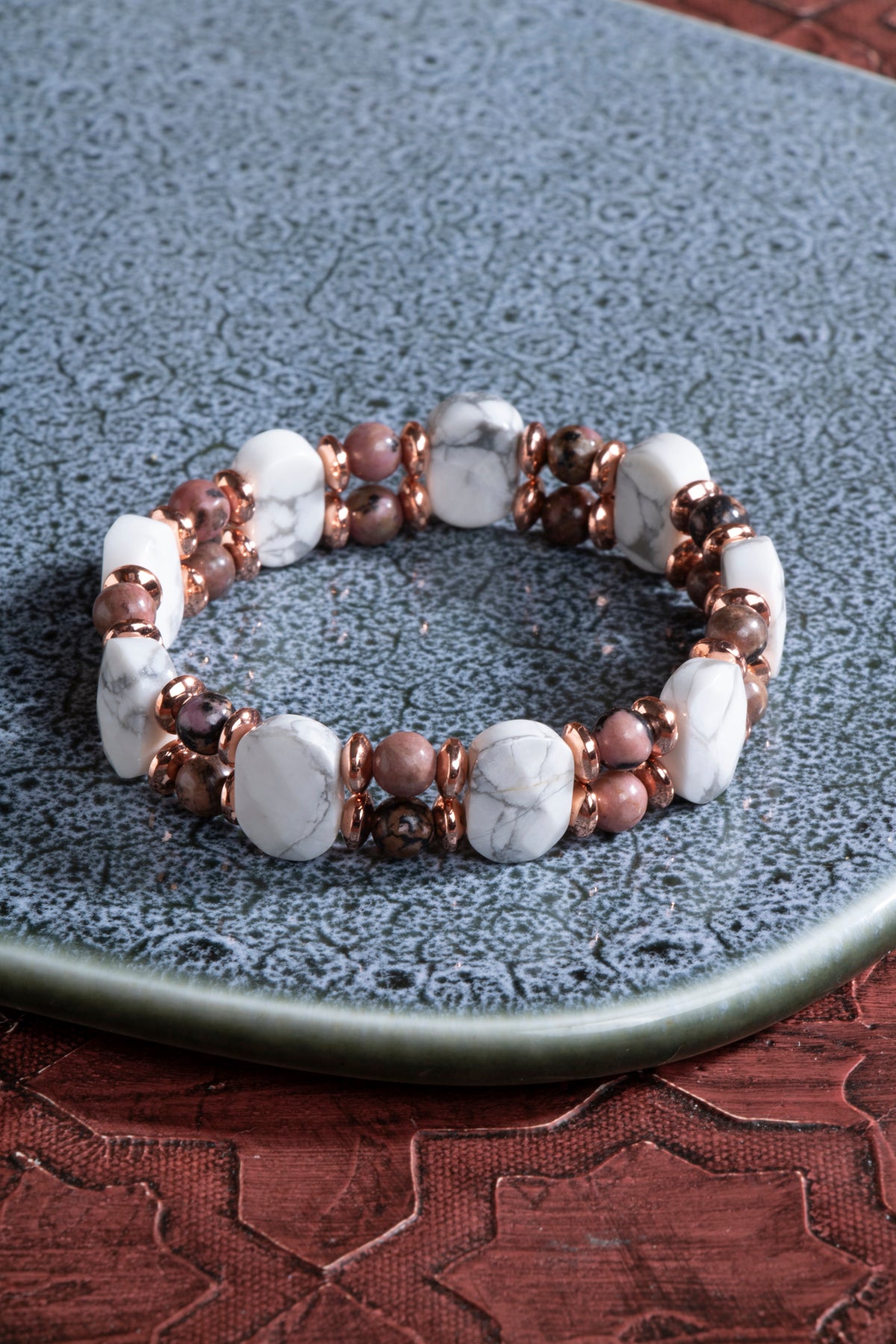 Laboratory Certified Howlite & Rhodonite Natural Stone Bracelet