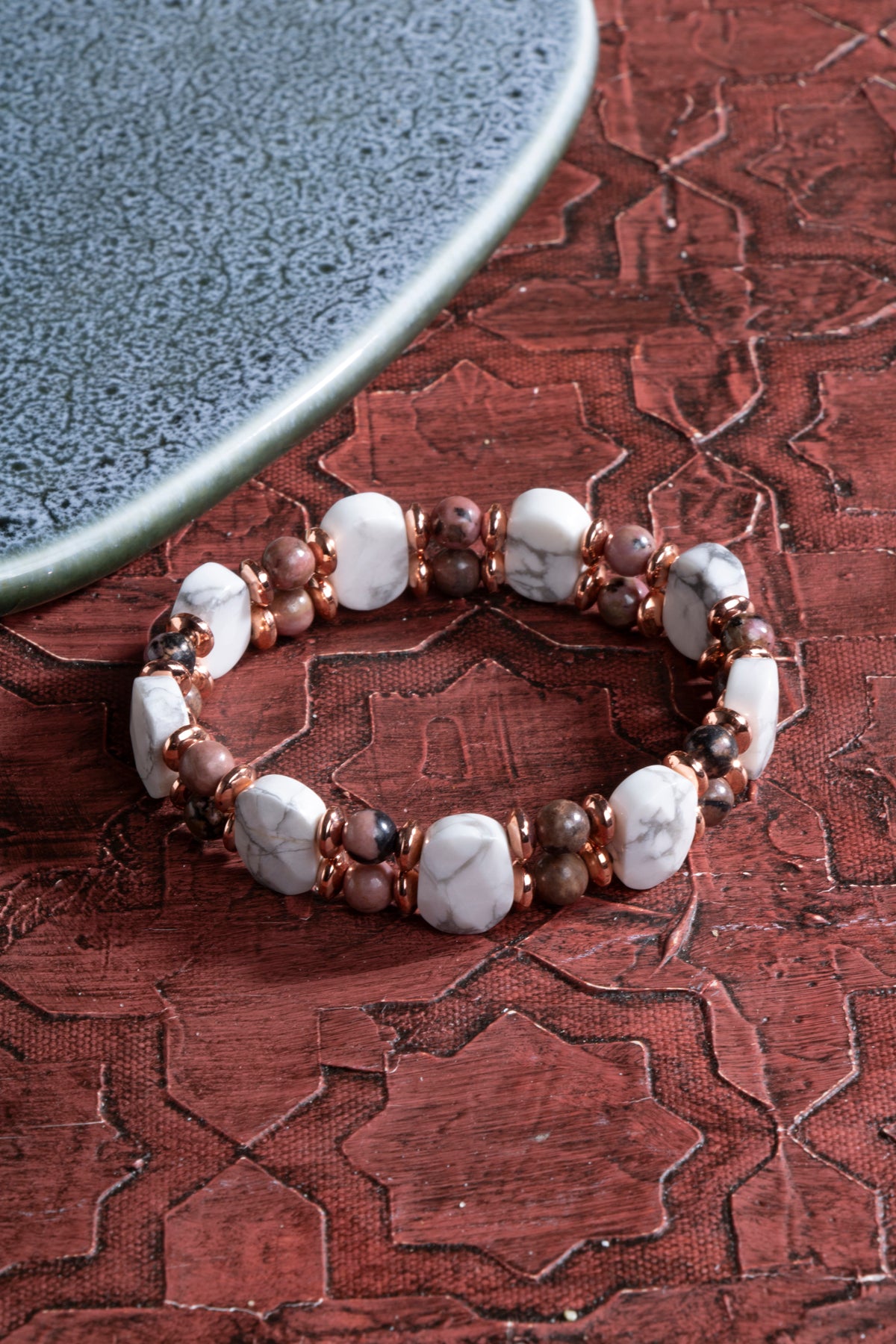 Laboratory Certified Howlite & Rhodonite Natural Stone Bracelet