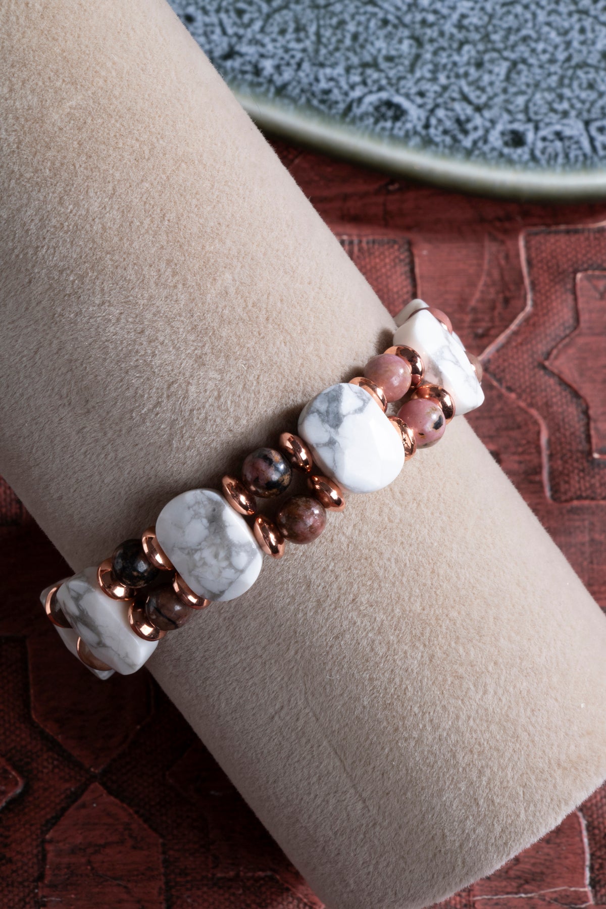 Laboratory Certified Howlite & Rhodonite Natural Stone Bracelet