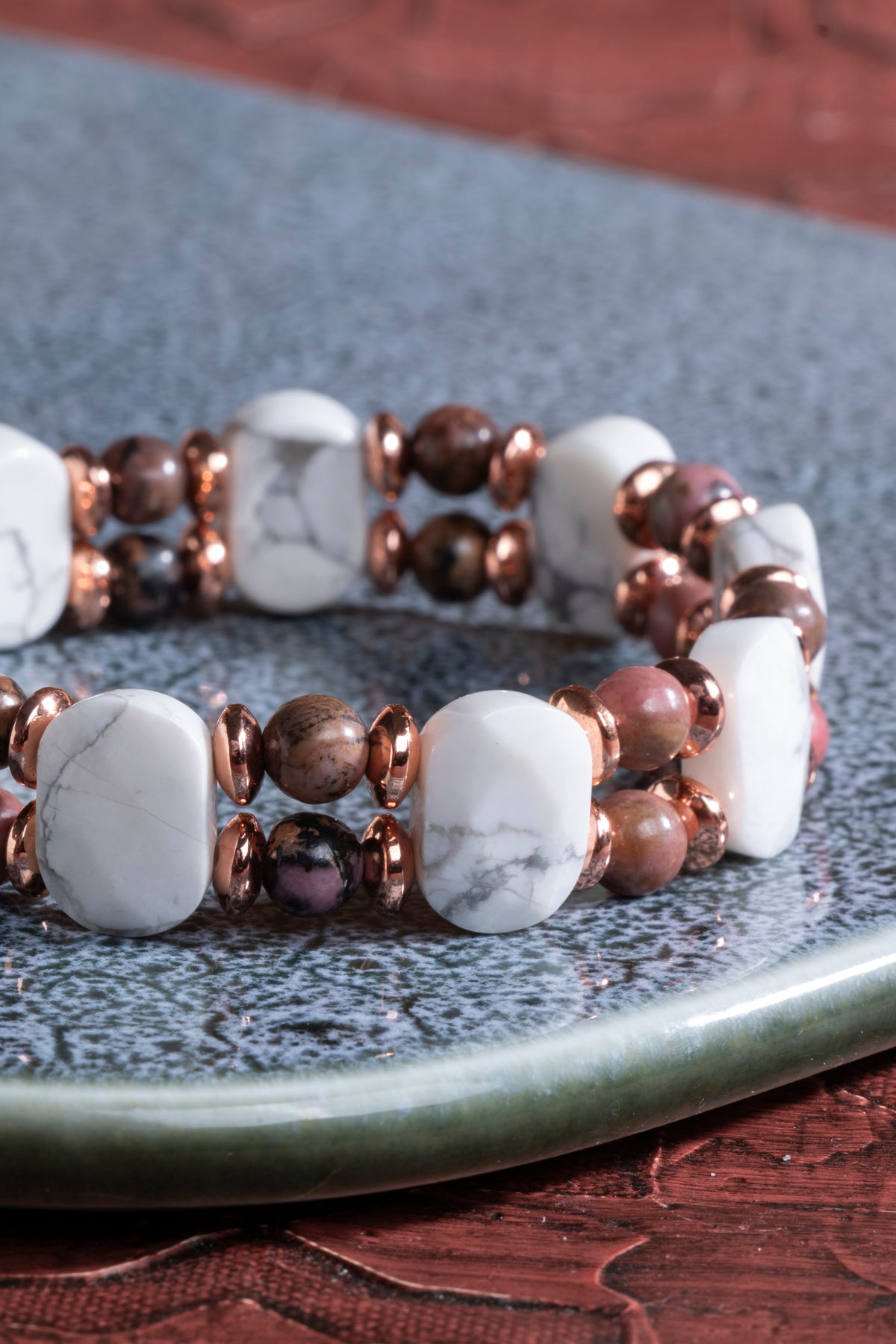 Laboratory Certified Howlite & Rhodonite Natural Stone Bracelet