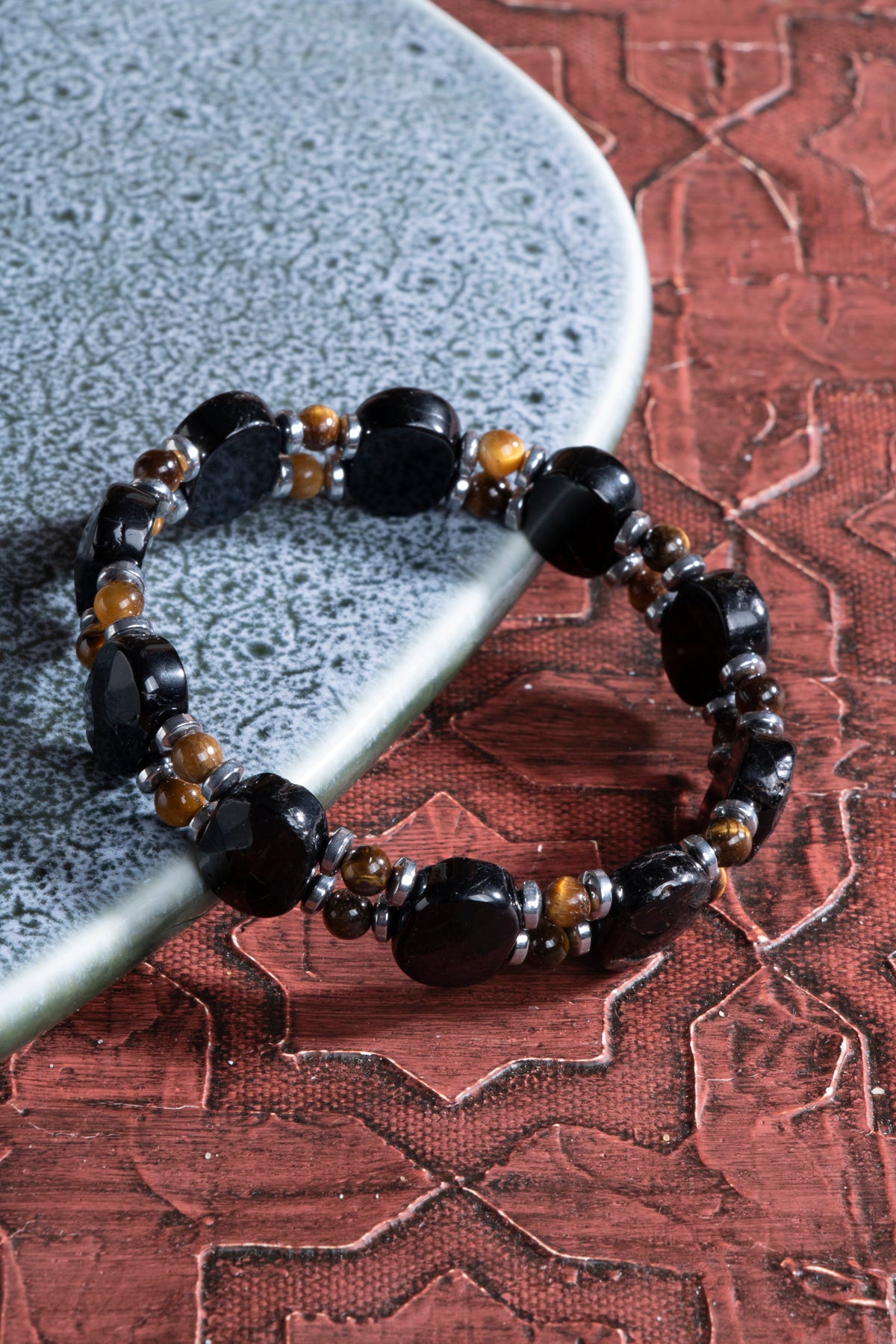 Laboratory Certified Tourmaline, Tiger’s Eye & Hematite Natural Stone Bracelet