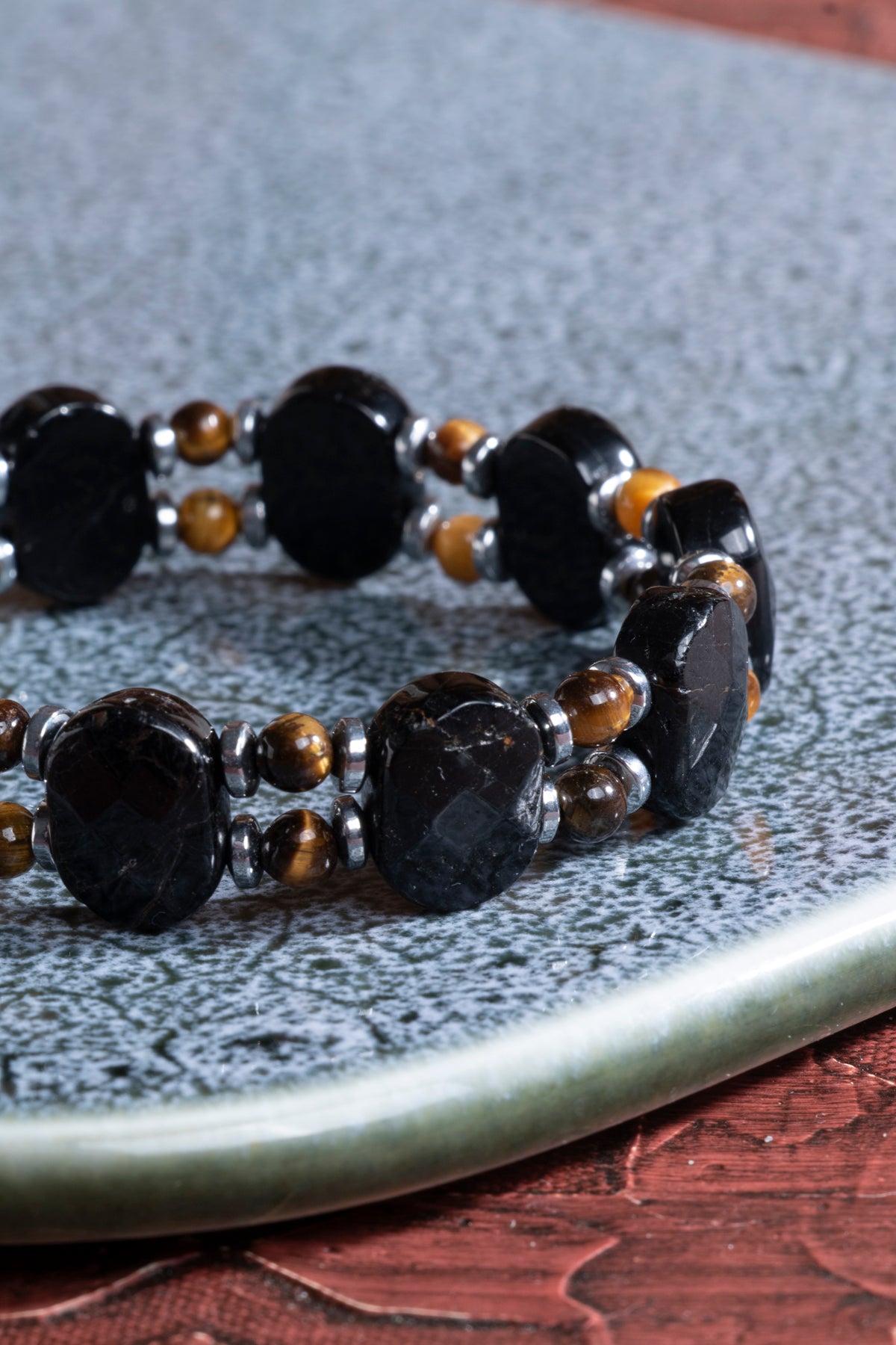 Laboratory Certified Tourmaline, Tiger’s Eye & Hematite Natural Stone Bracelet