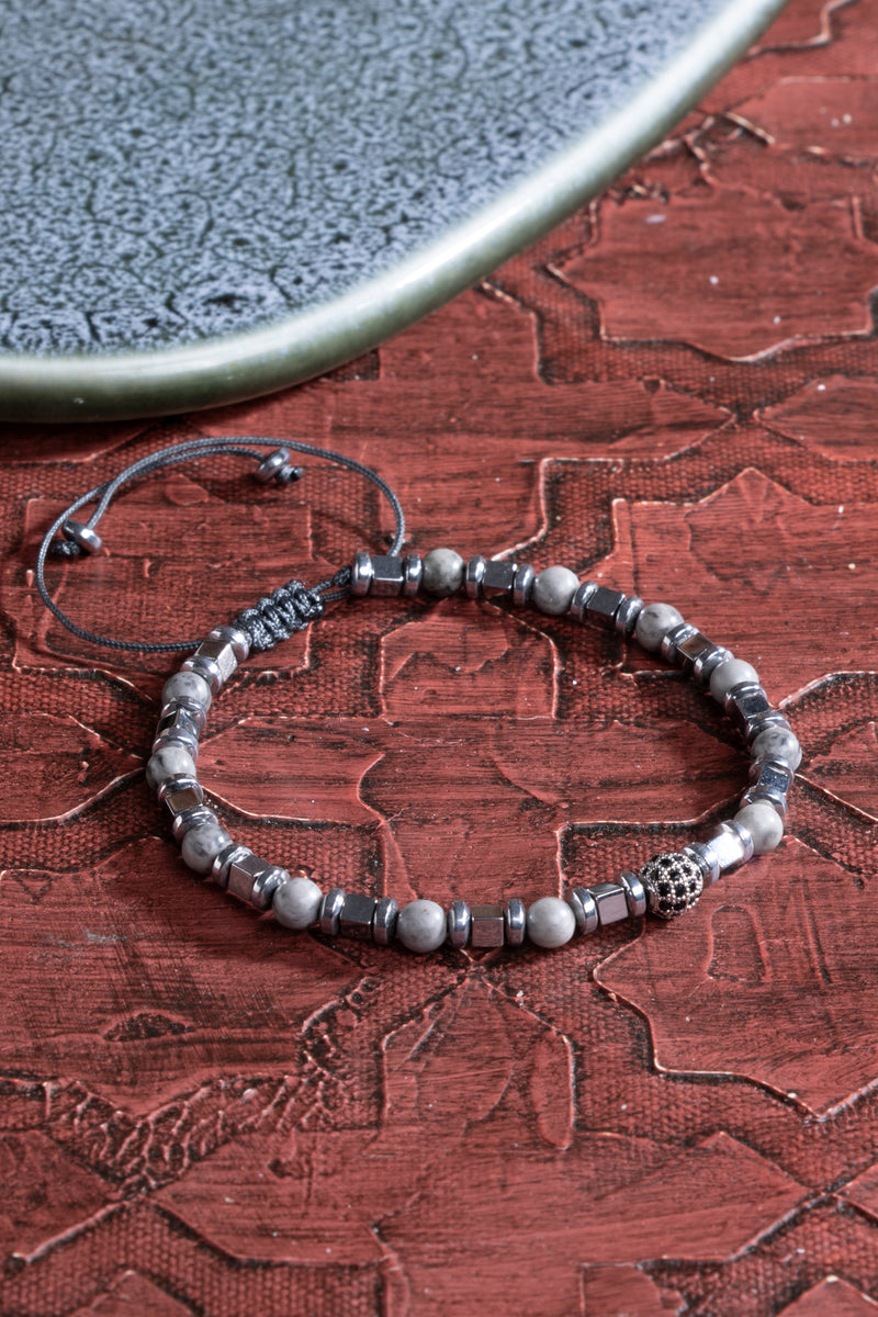 Laboratory Certified Jasper & Hematite Natural Stone Bracelet