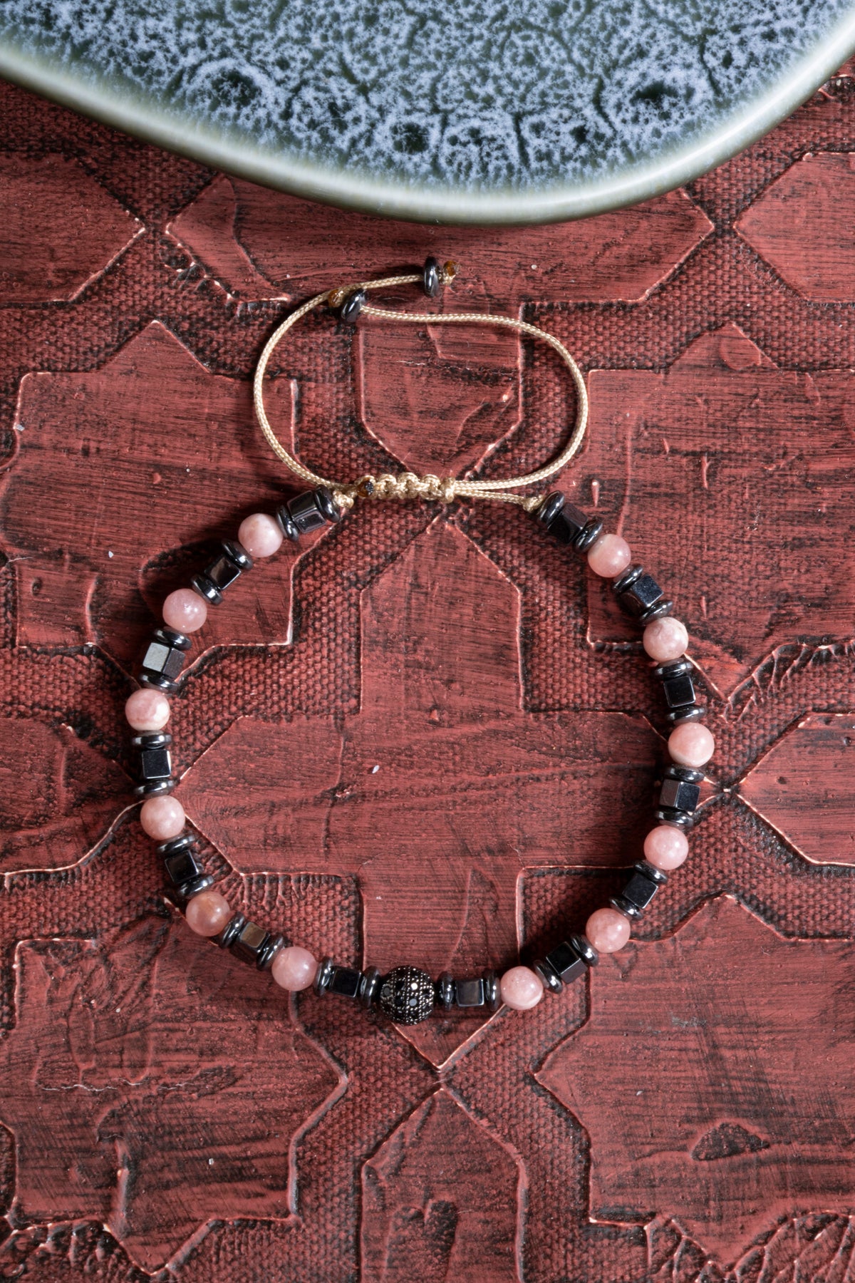 Laboratory Certified Rhodochrosite & Hematite Natural Stone Bracelet