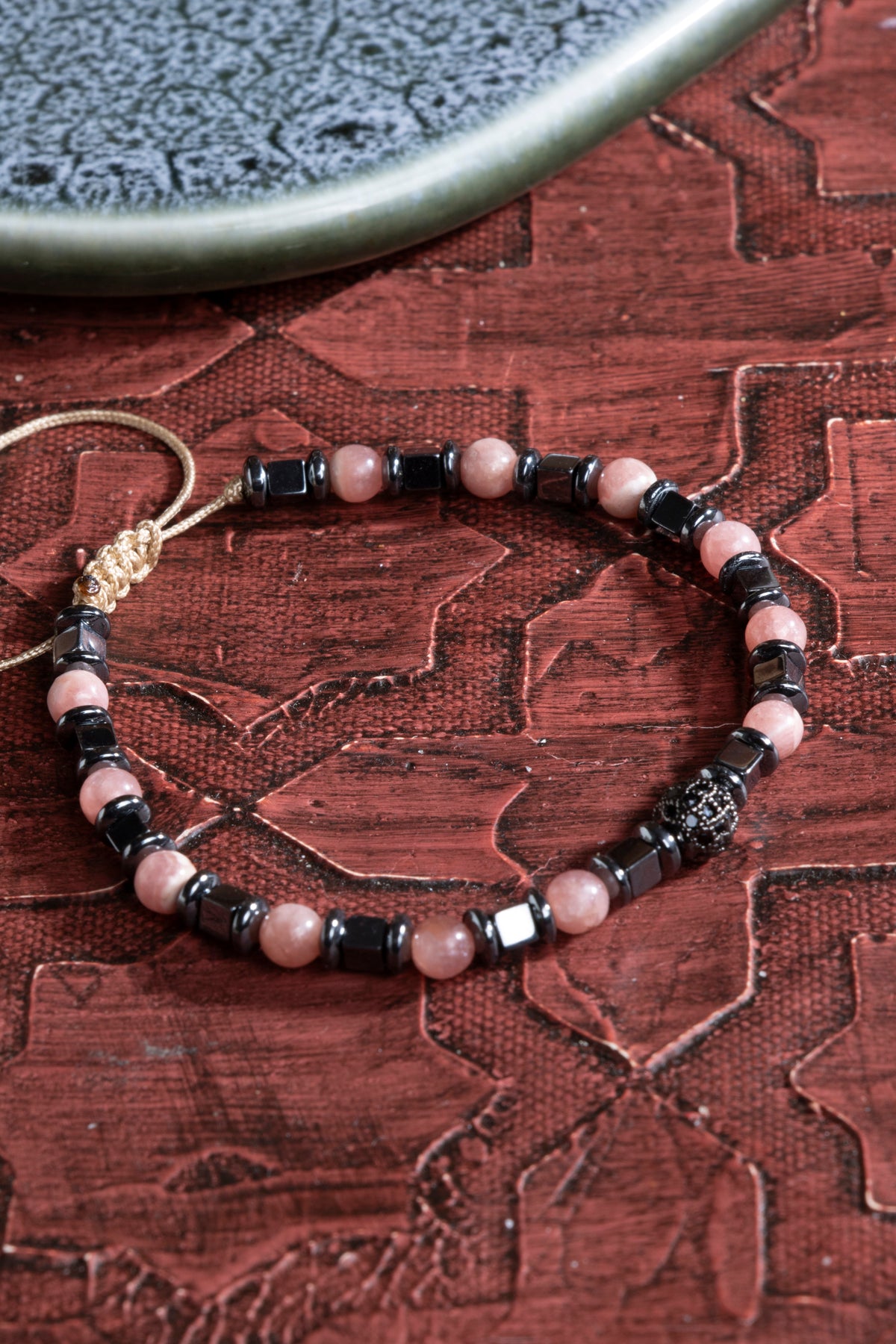 Laboratory Certified Rhodochrosite & Hematite Natural Stone Bracelet