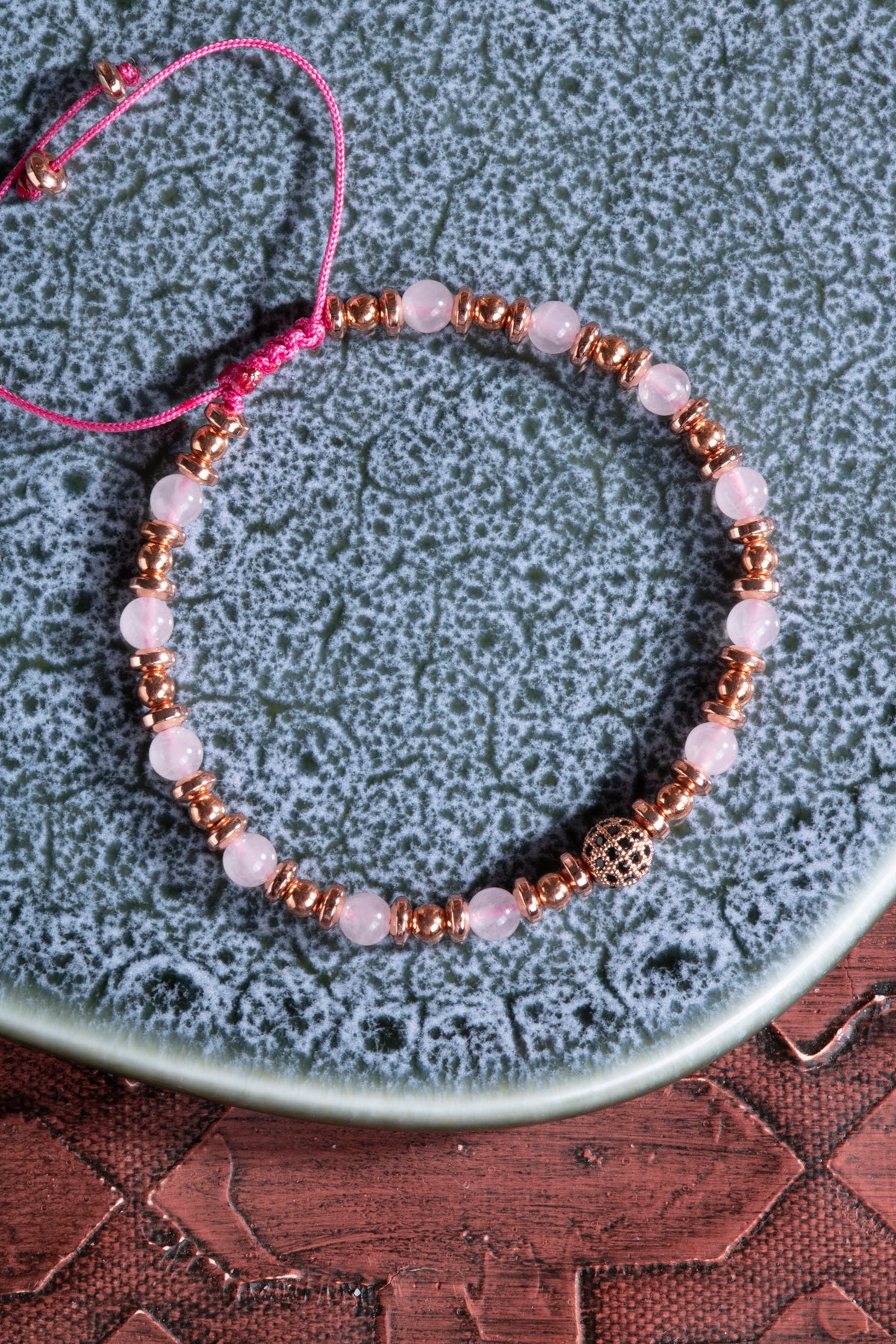 Laboratory Certified Rose Quartz & Hematite Natural Stone Bracelet