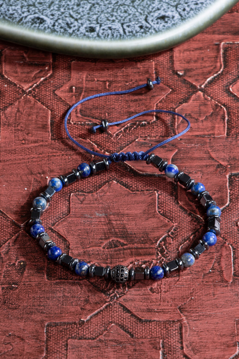 Laboratory Certified Lapis Lazuli & Hematite Natural Stone Bracelet