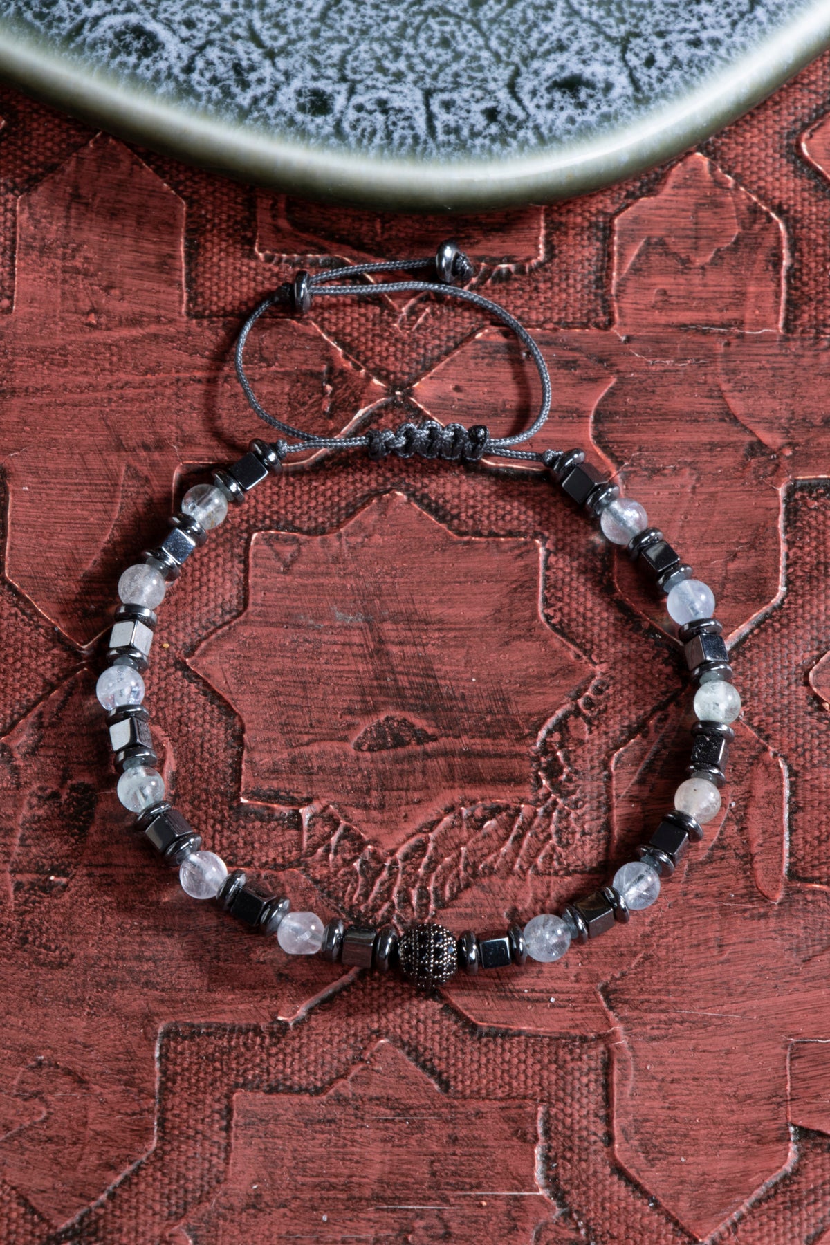 Laboratory Certified Crystal Quartz & Hematite Natural Stone Bracelet