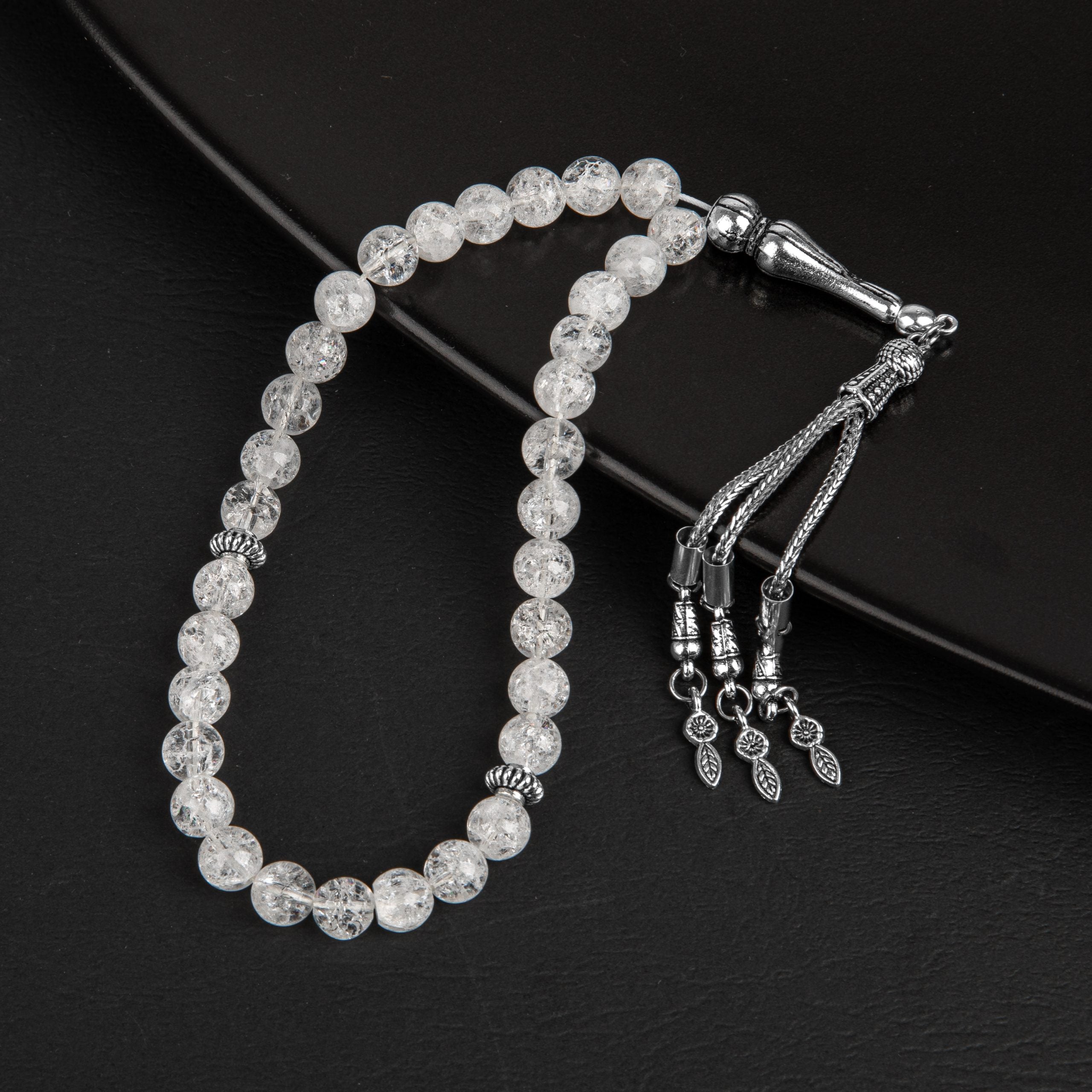 Rock Crystal Natural Gemstone Prayer Beads 33-Bead – 8mm Handcrafted