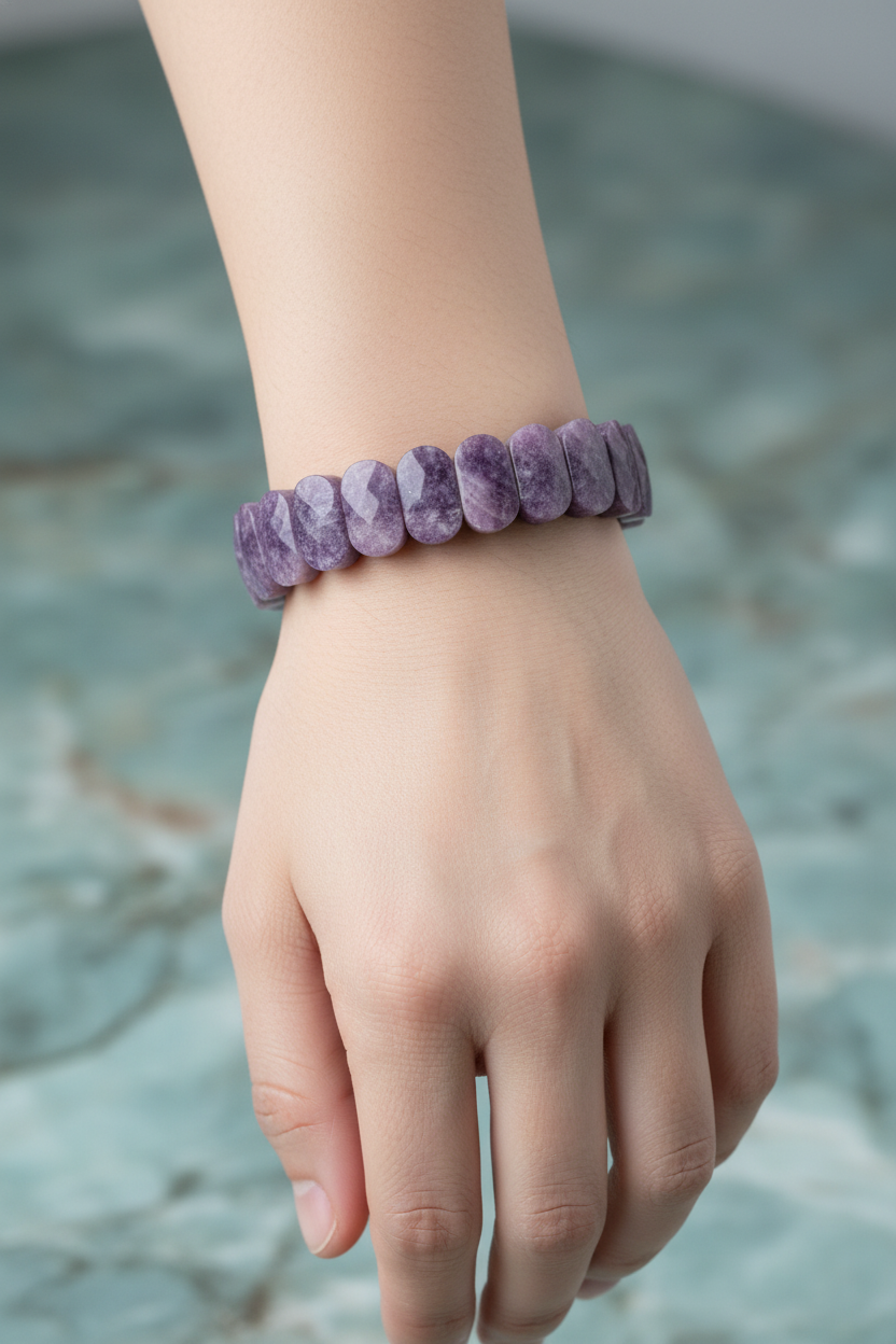 Lepidolite Wide Cut Natural Gemstone Bracelet