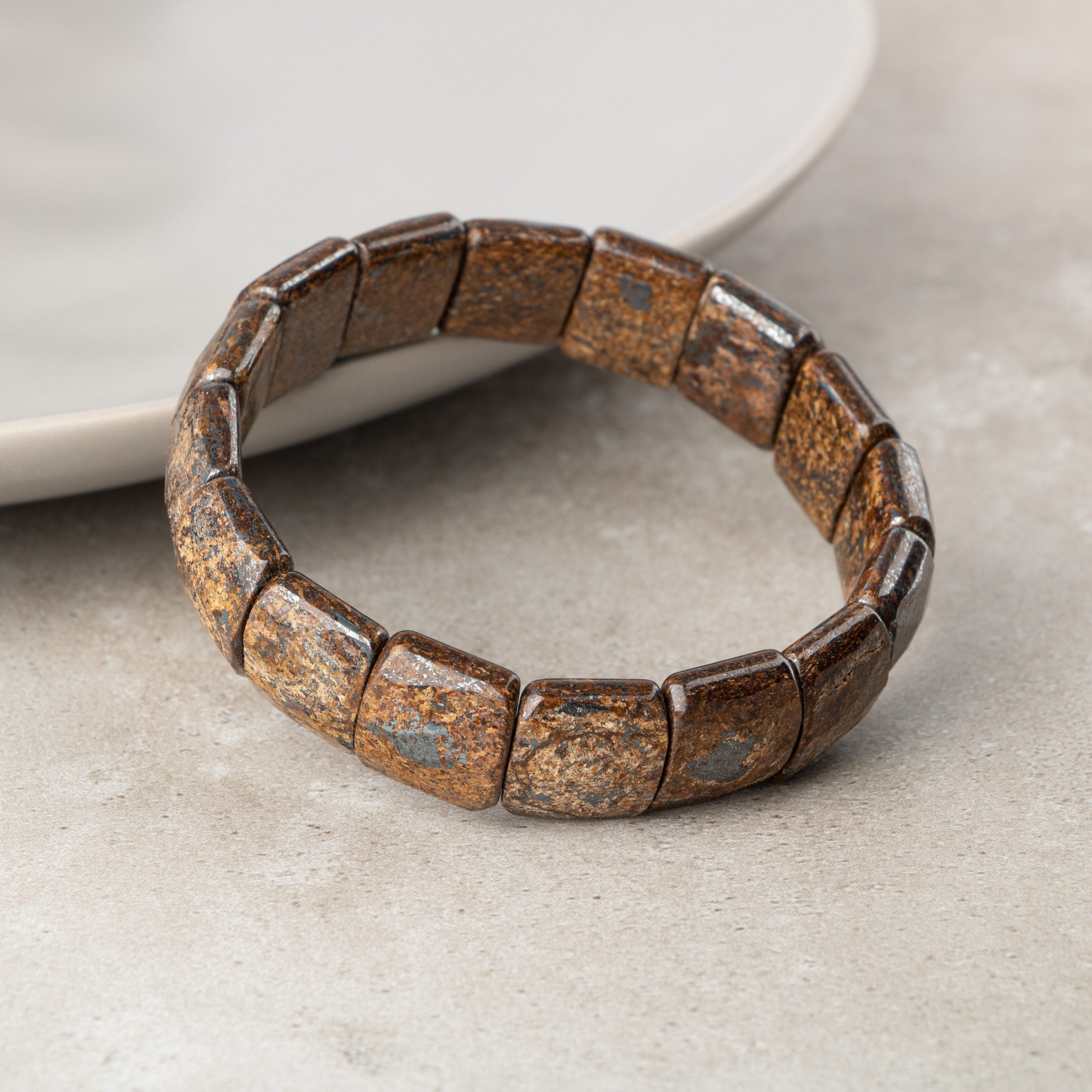 Certified Bronzite Wide Cut Herringbone Natural Gemstone Bracelet