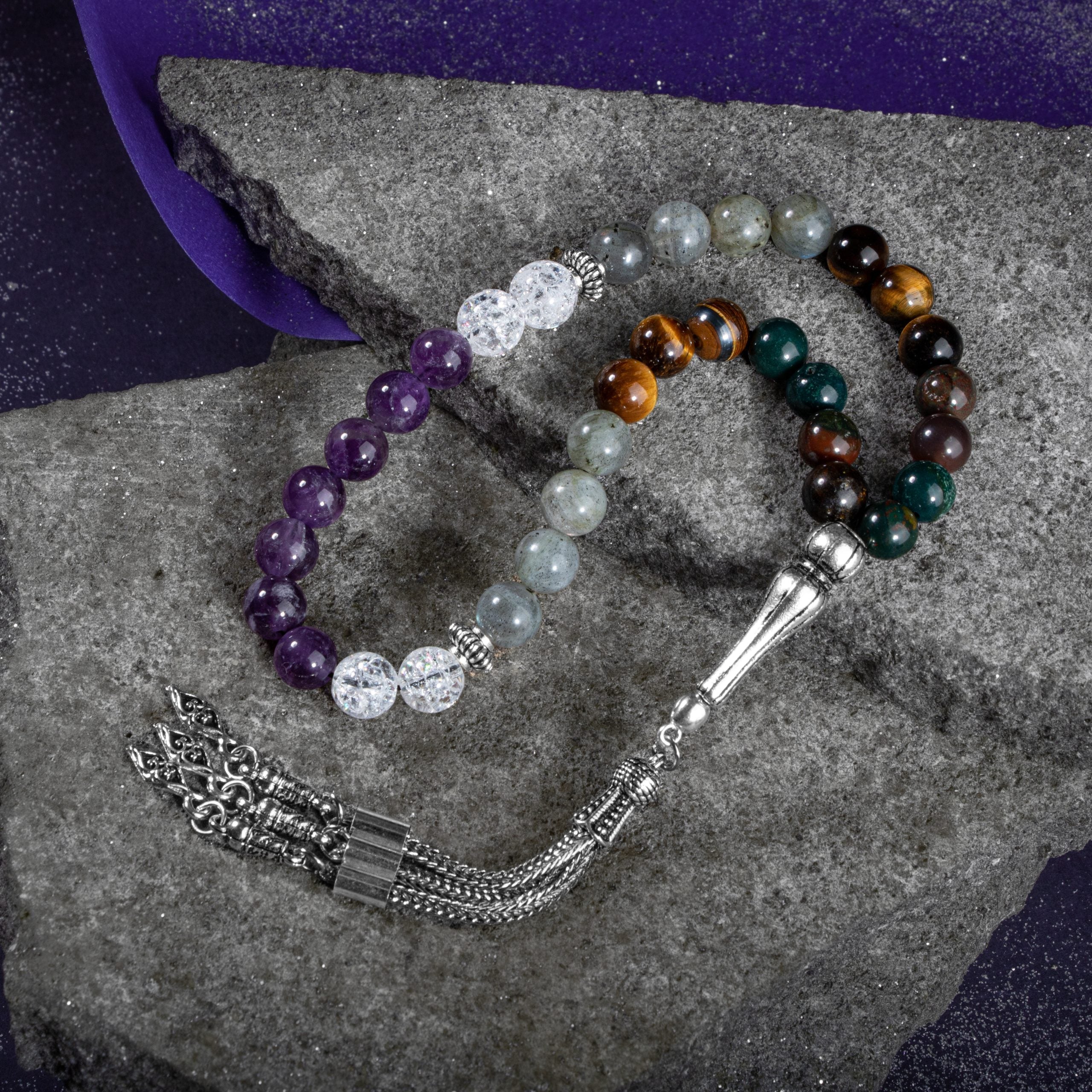 Pisces Zodiac Prayer Beads – Amethyst, Bloodstone, Tiger's Eye, Labradorite & Rock Crystal Natural Gemstone