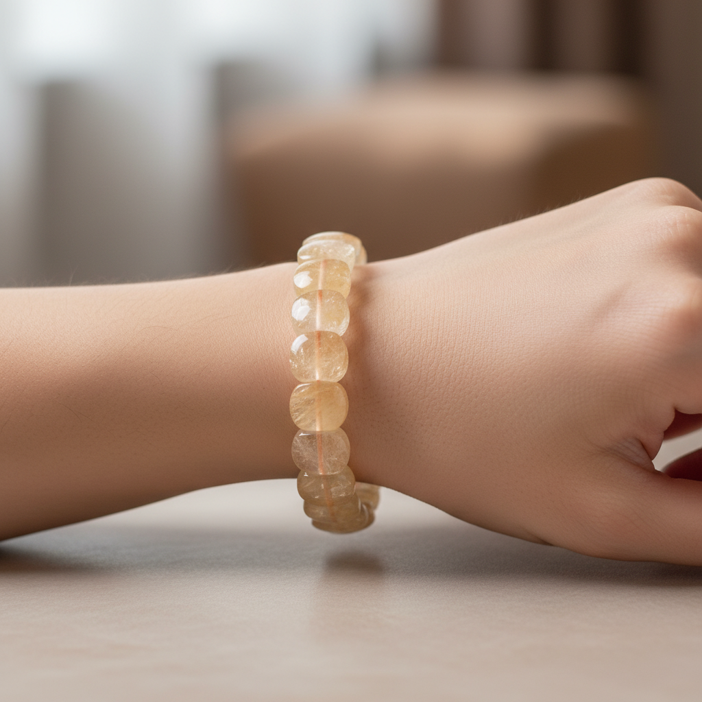 Citrine Wide Cut Natural Gemstone Bracelet
