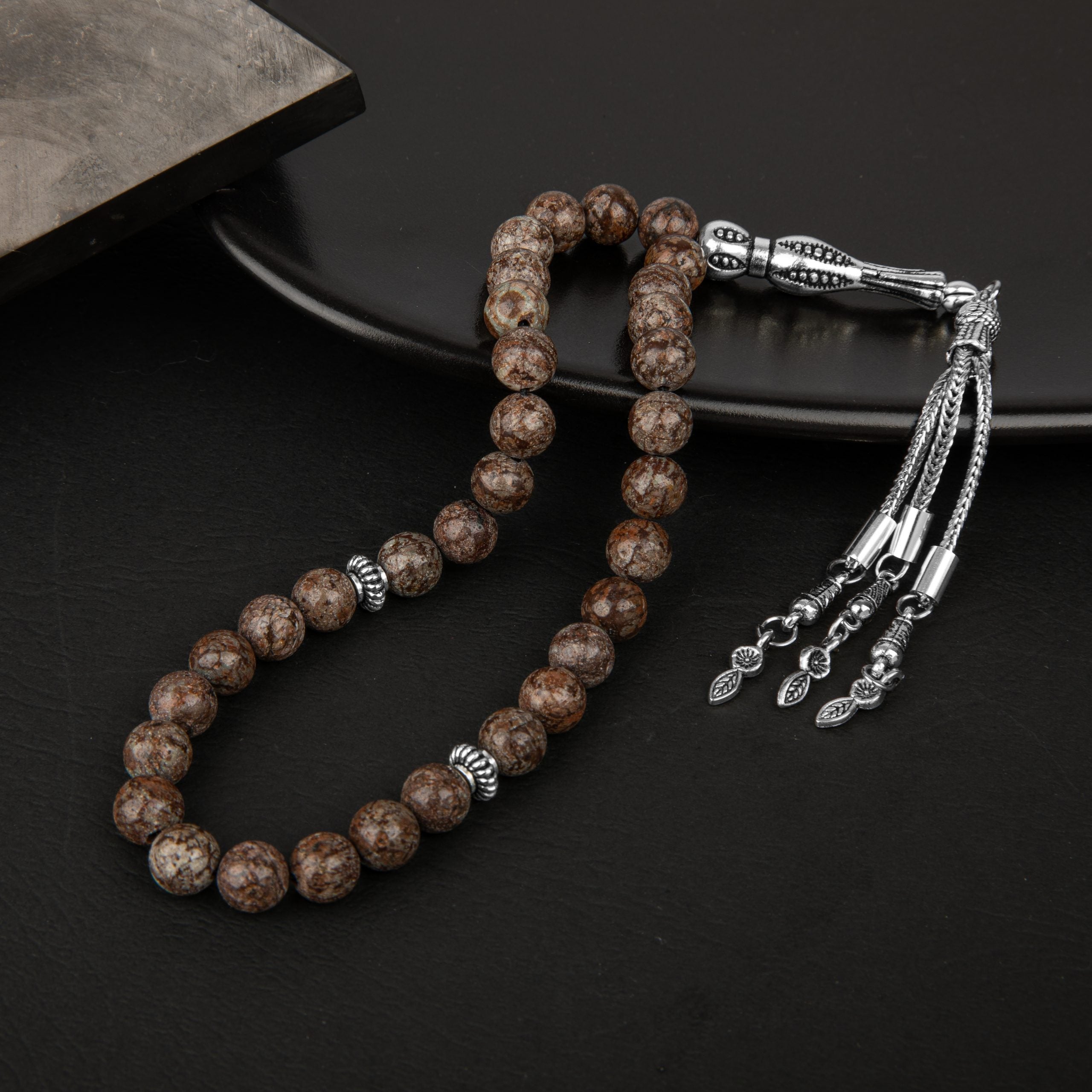 Rhyolite Natural Gemstone Prayer Beads 33-Bead – 8mm Handcrafted