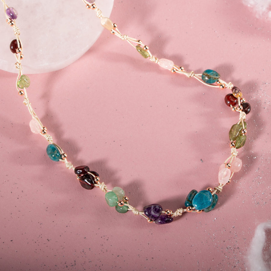 Laboratory Certified Virgo Zodiac Natural Stone Macramé Necklace – Amethyst, Burgundy Garnet, Jasper, Blue Apatite, Rose Quartz, Green Aventurine, Peridot – Special Design
