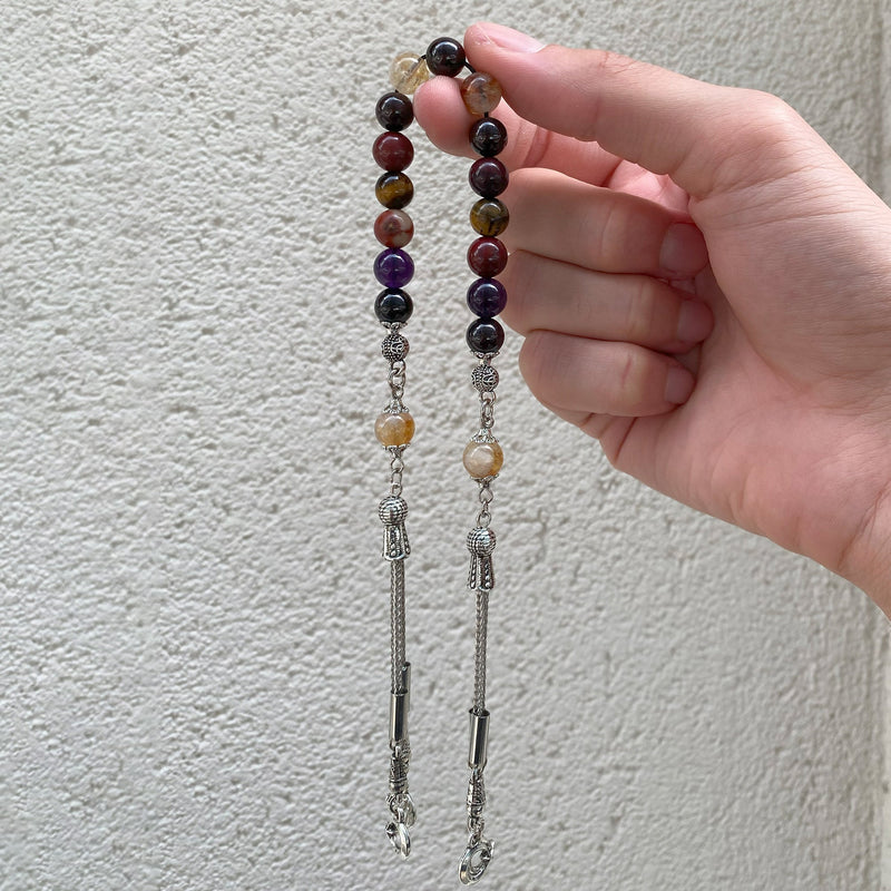Laboratory Certified Scorpio Zodiac Zaza-Style-Style Prayer Beads – Amethyst, Tiger's Eye, Garnet, Citrine and Jasper