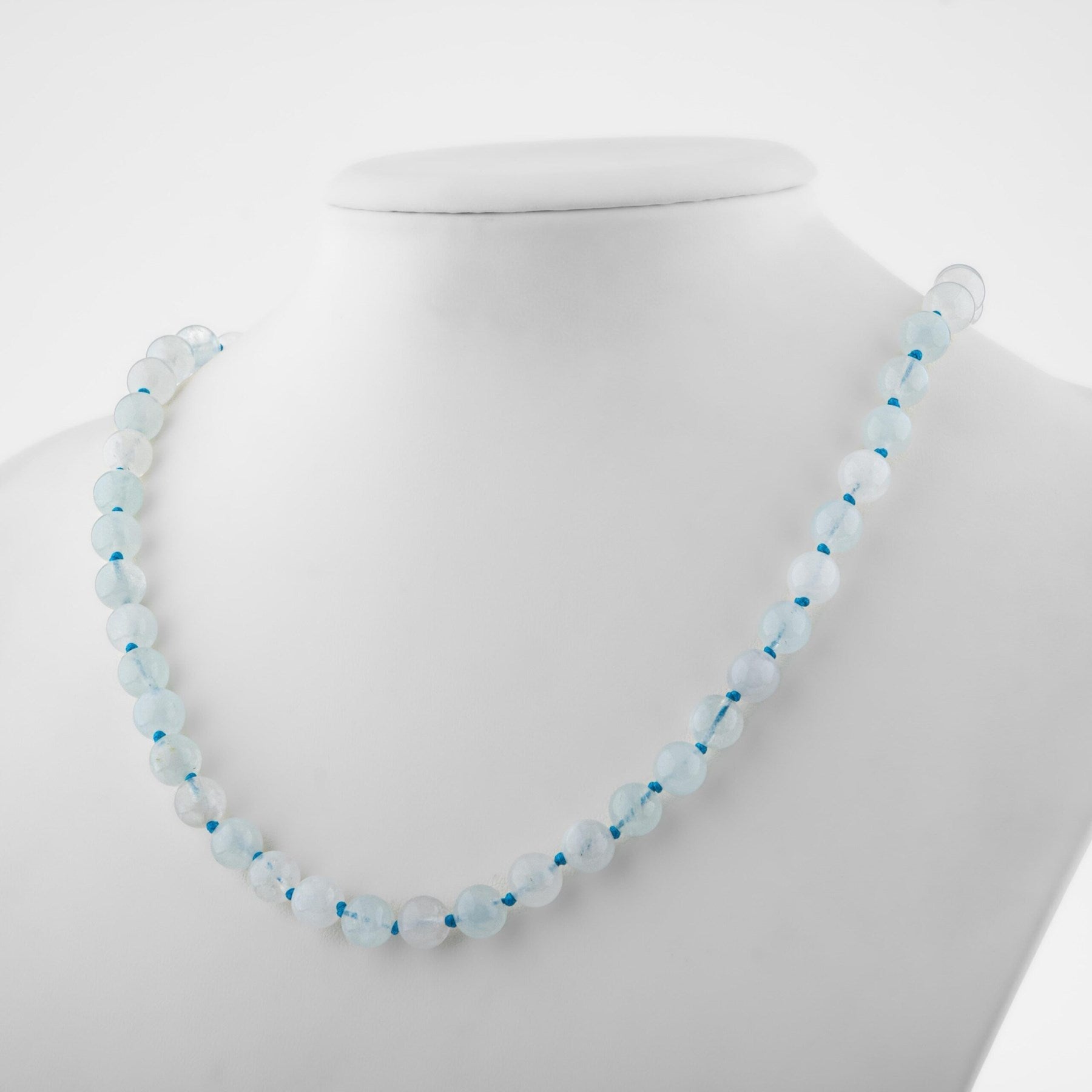 Laboratory Certified Aquamarine 8 mm Knotted Natural Stone Necklace
