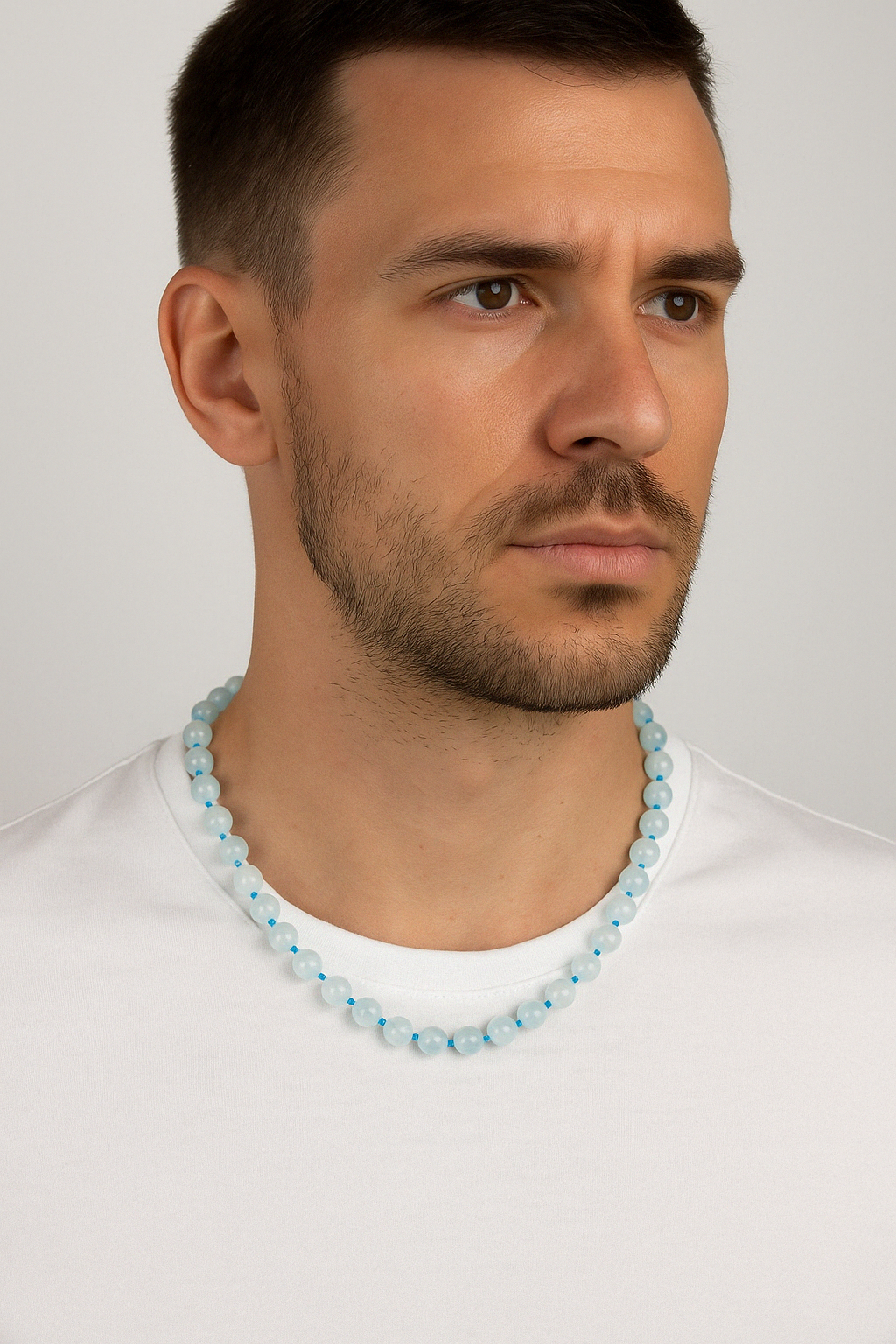 Laboratory Certified Aquamarine 8 mm Knotted Natural Stone Necklace