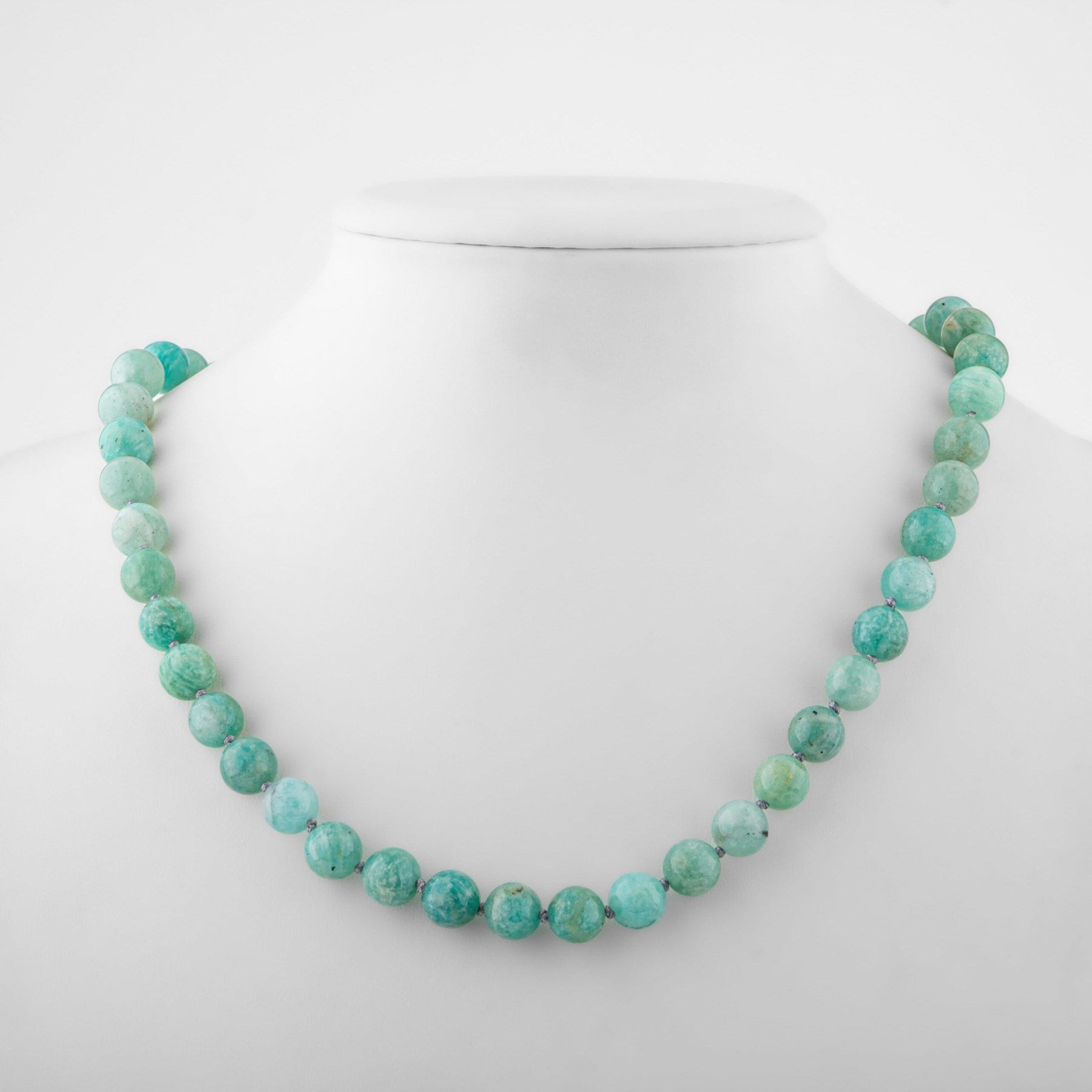 Laboratory Certified Amazonite 8 mm Knotted Natural Stone Necklace