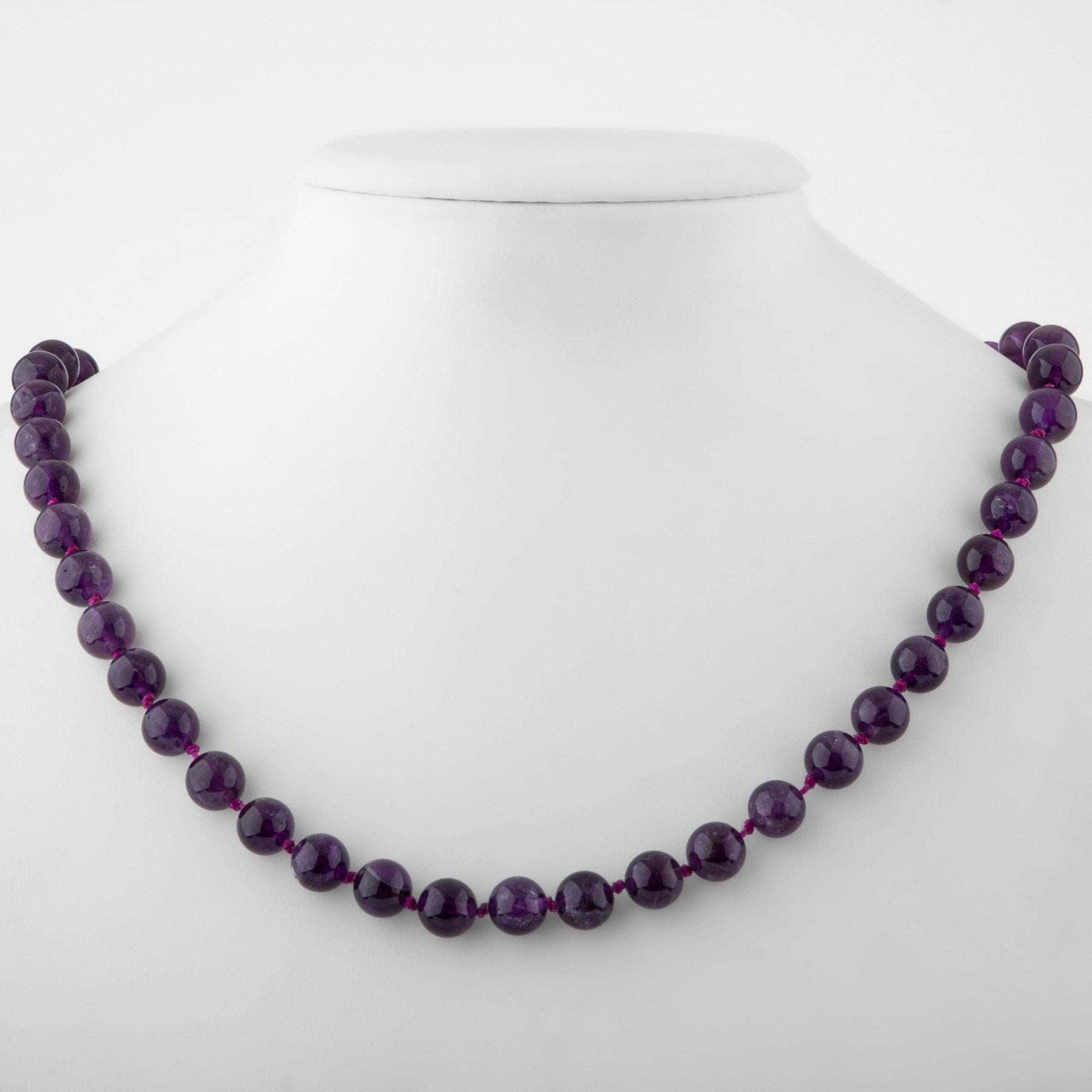 Laboratory Certified Amethyst 8 mm Knotted Natural Stone Necklace