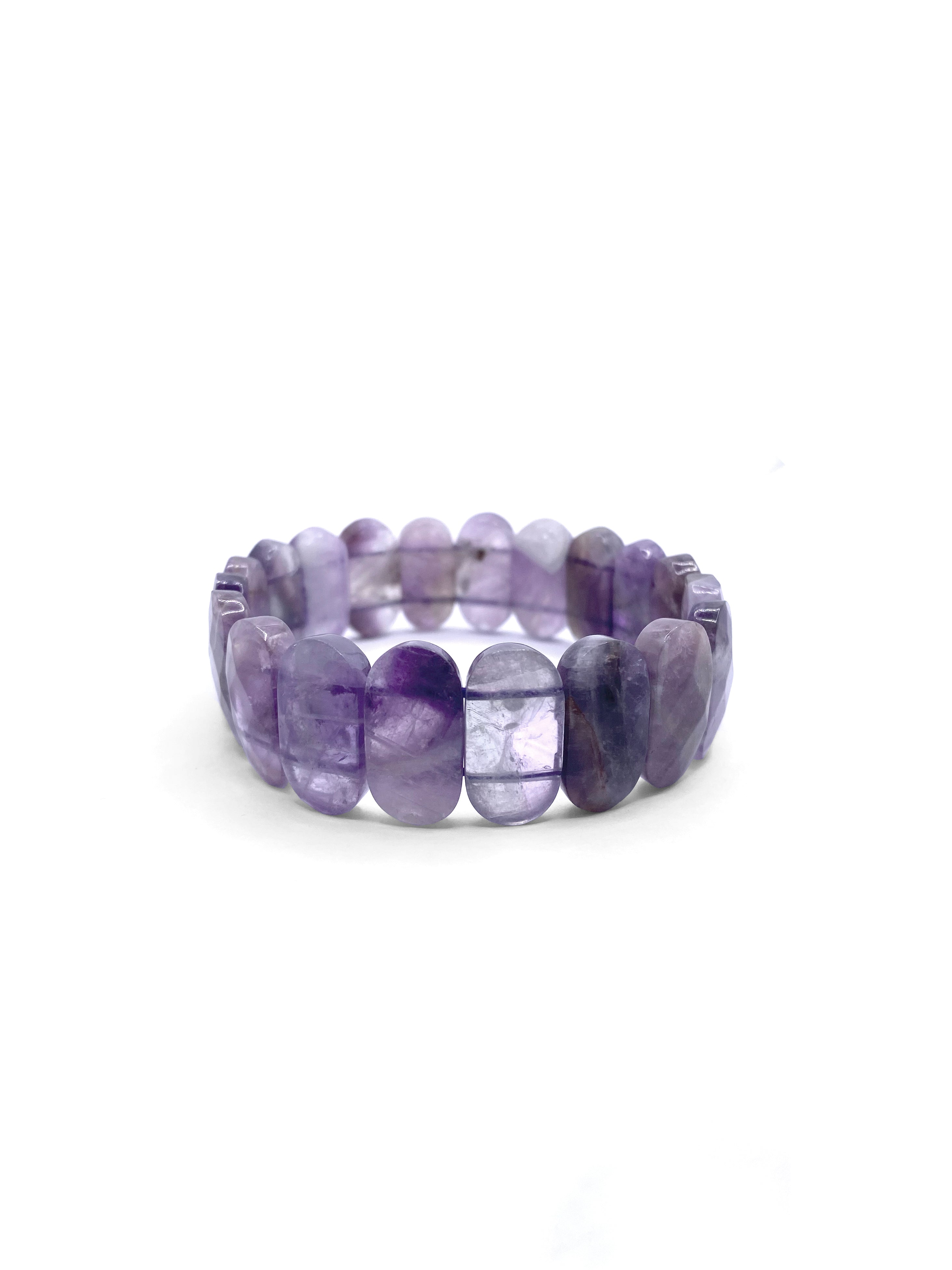 Certified Amethyst Wide Cut Natural Gemstone Bracelet