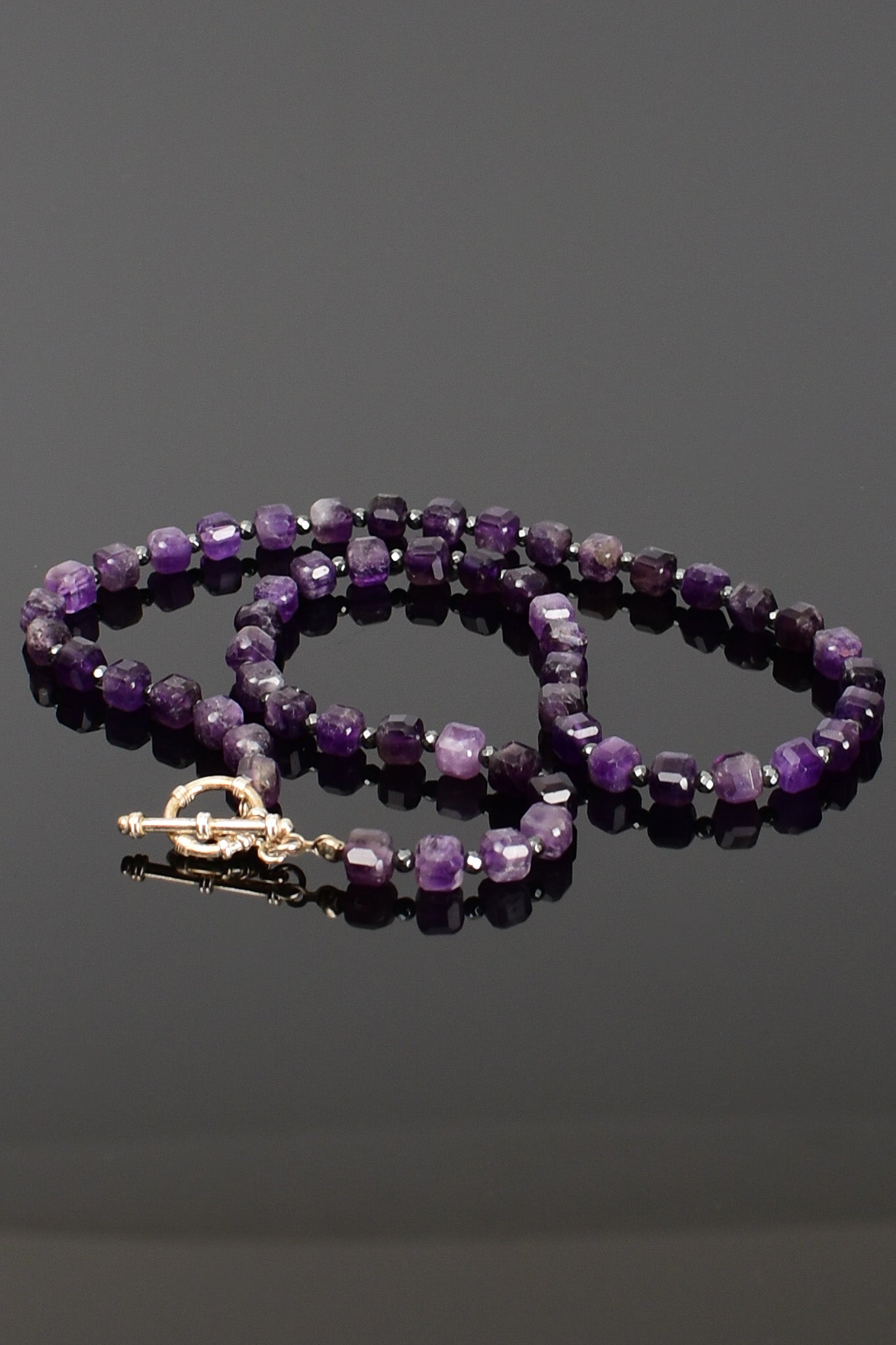 Laboratory Certified Amethyst - Hematite Natural Stone Gumus Kapama Necklace