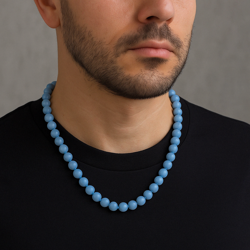 Laboratory Certified Angelite 8 mm Knotted Natural Stone Necklace