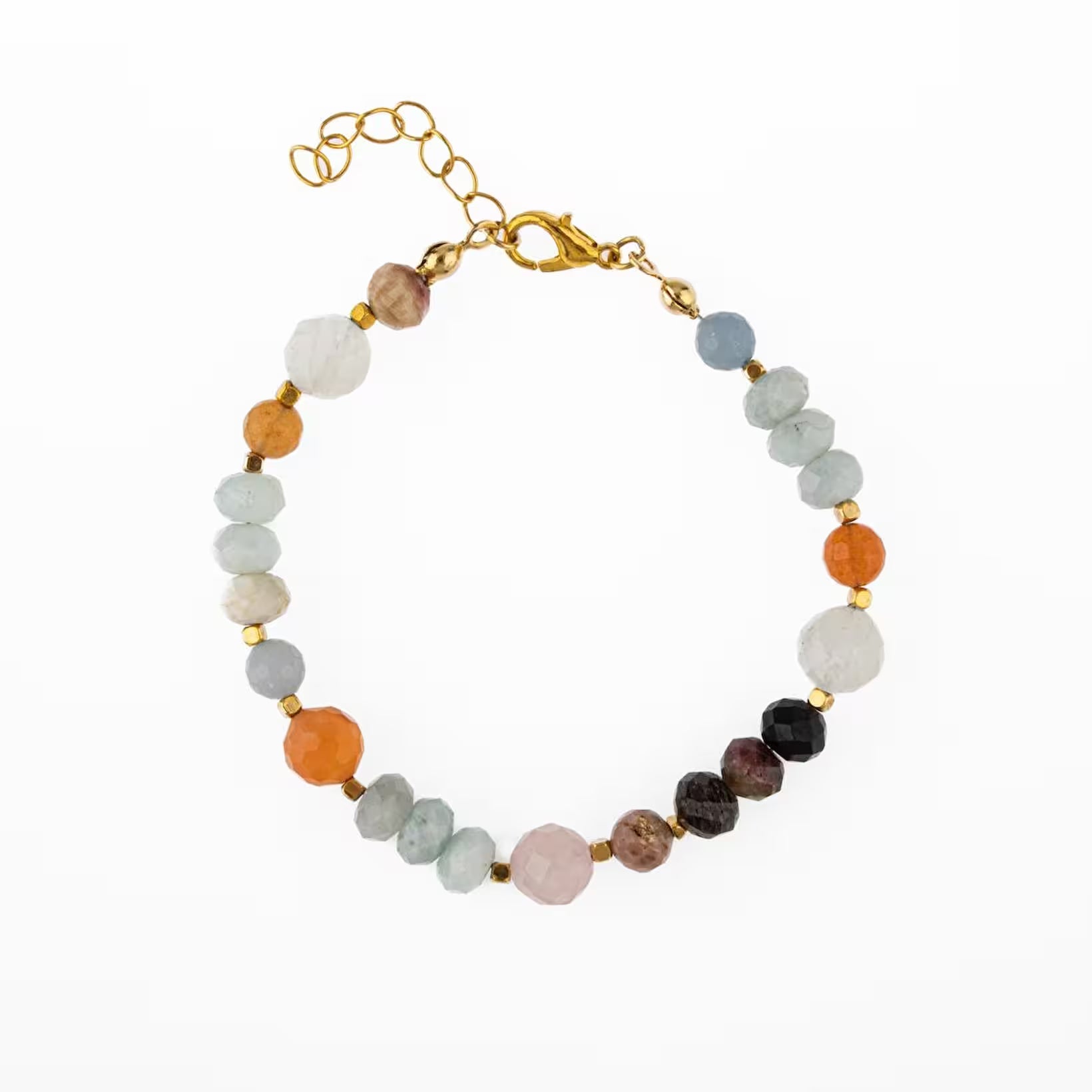 Laboratory Certified Angelite, Morganite, Rose Quartz, Multicolor Tourmaline, Moonstone, Orange Aventurine, Aquamarine & Madagascar Agate Natural Stone Bracelet
