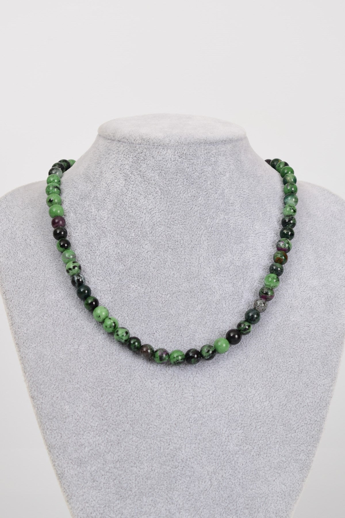 Laboratory Certified Anyolite 8 mm Natural Stone Necklace
