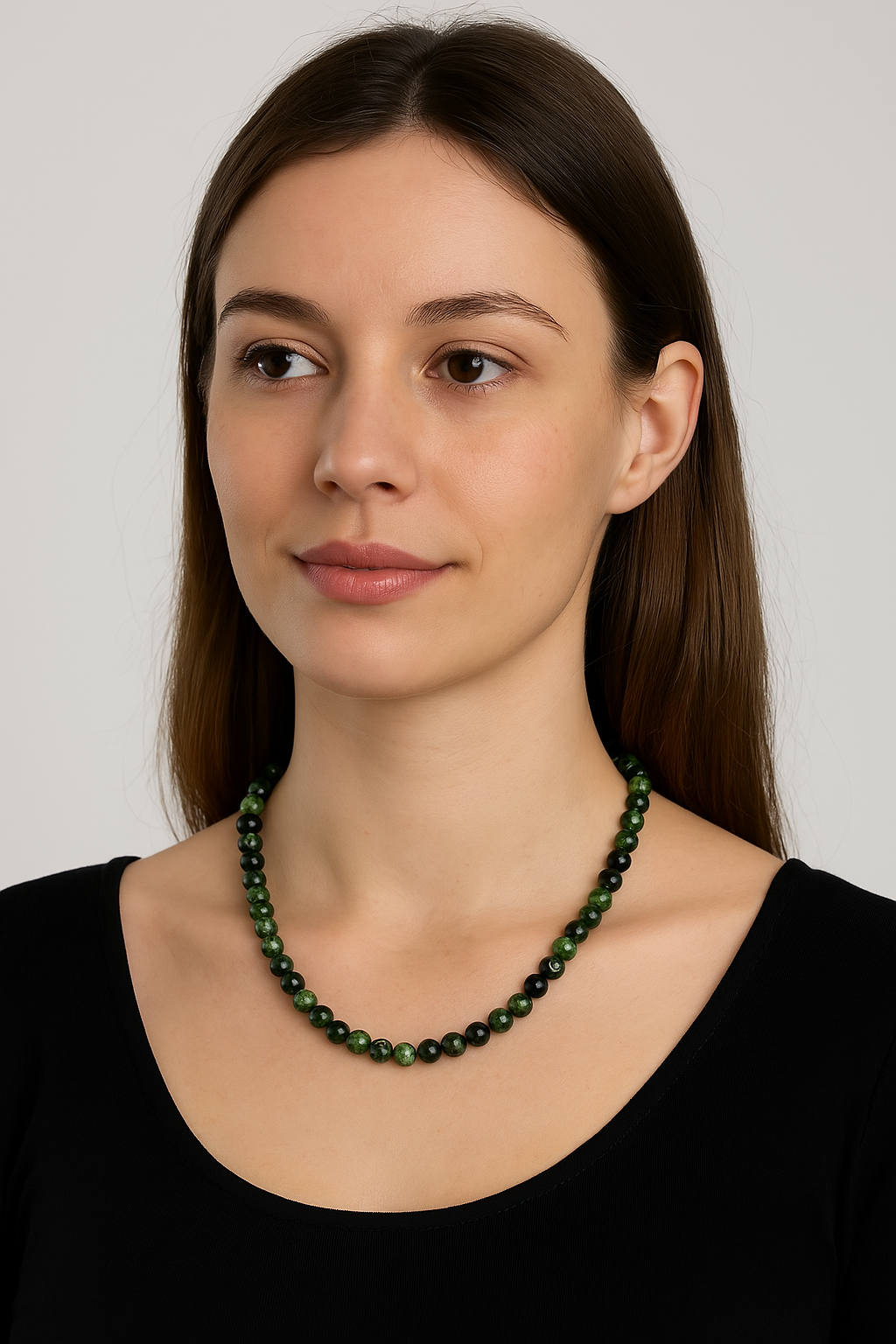 Laboratory Certified Anyolite 8 mm Natural Stone Necklace