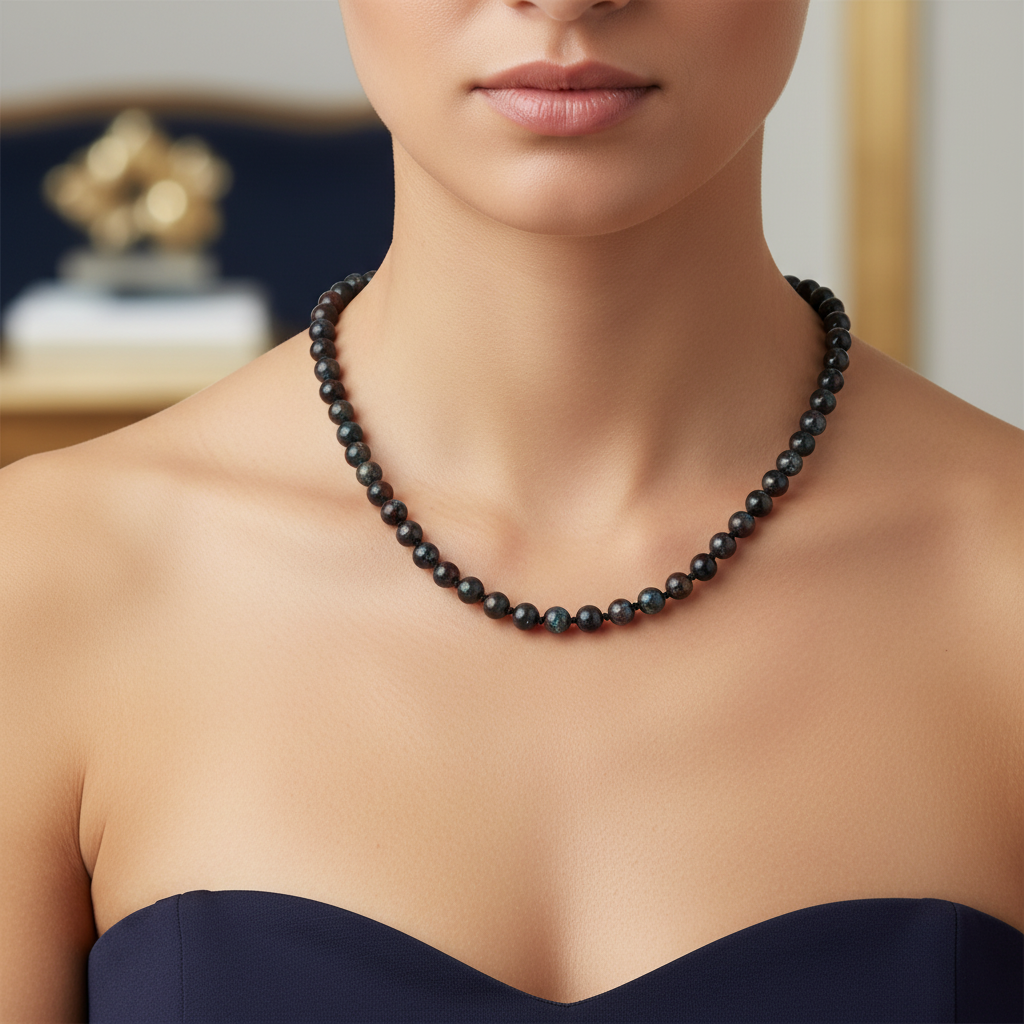 Laboratory Certified Azurite 6 mm Knotted Natural Stone Necklace